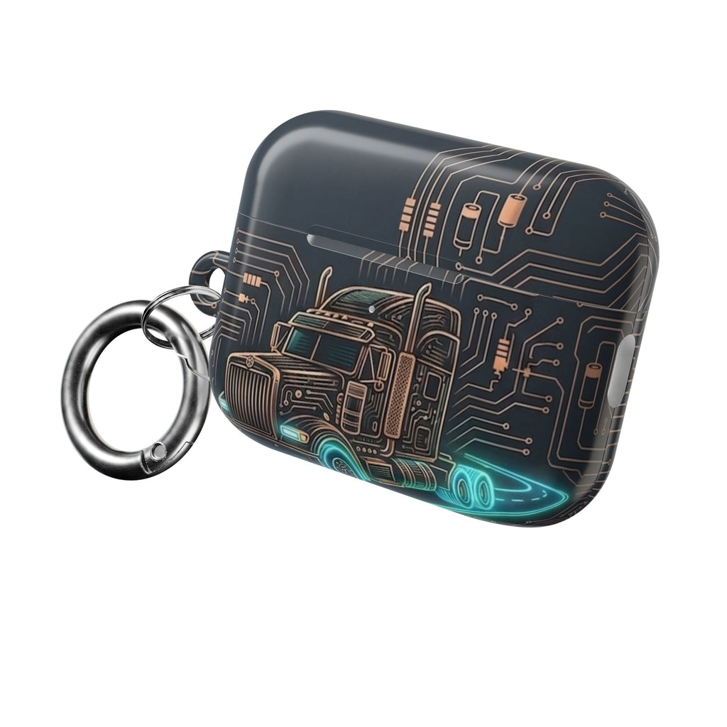 Trucker Tech AirPods Case — Neon Semi Truck Circuit Design