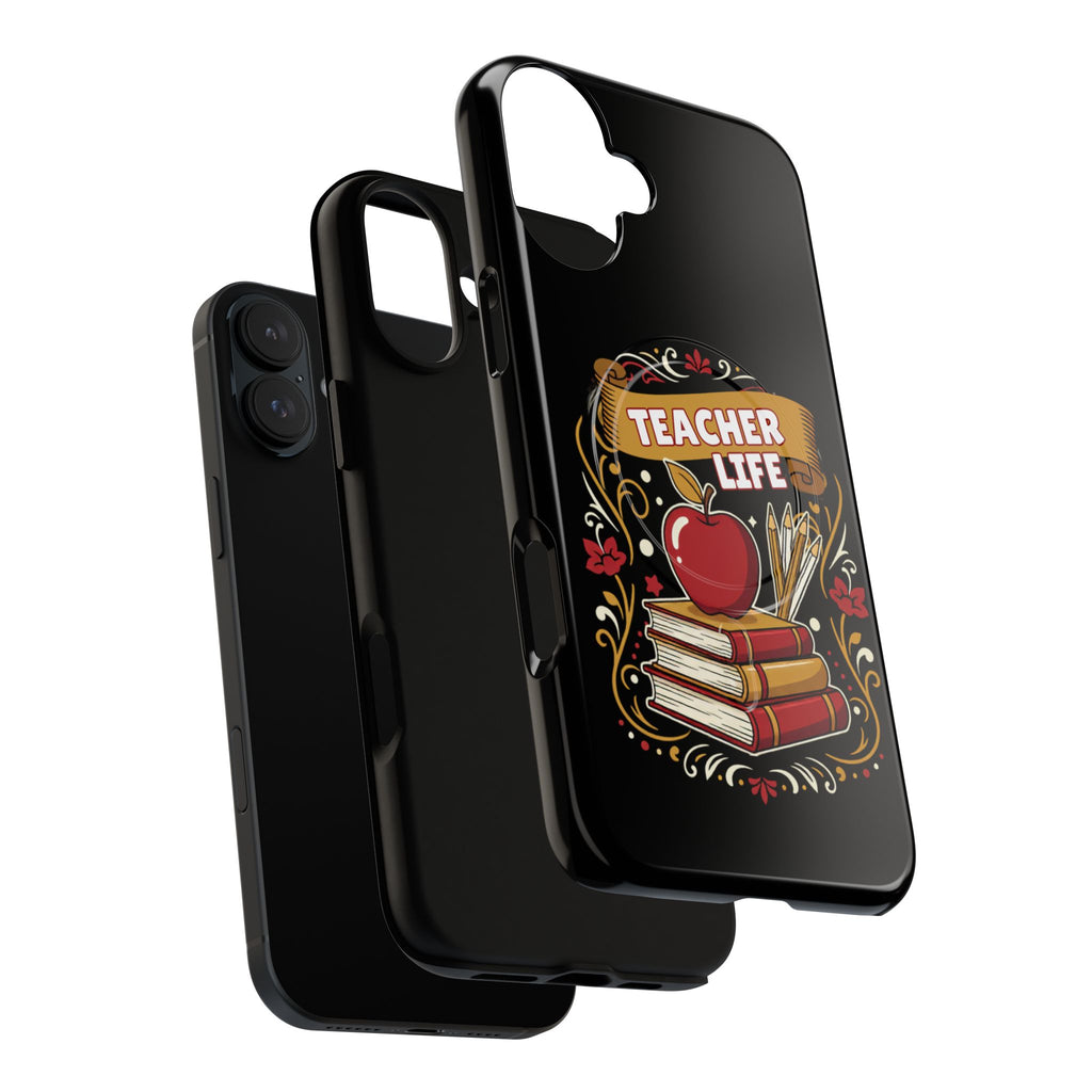 Teacher Life Phone Case - Tough Magnetic Protective Cover with Apple & Books Design