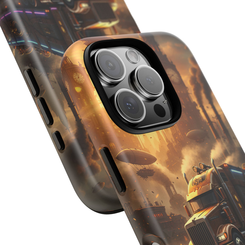 Steampunk Freightliner Phone Case — Rugged Trucking Cityscape iPhone Cover