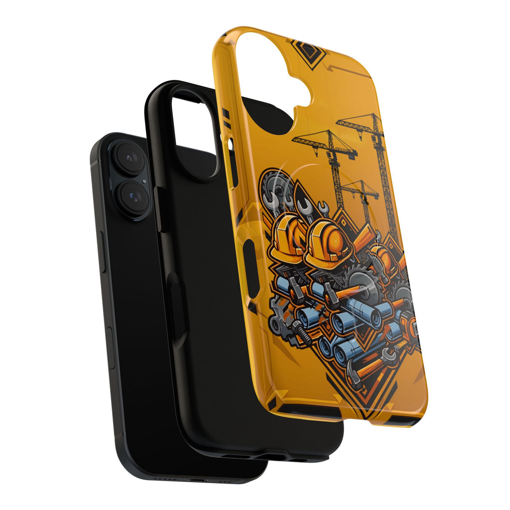 Construction Gear Tough Magnetic Phone Case — Worker Helmet & Tools Design