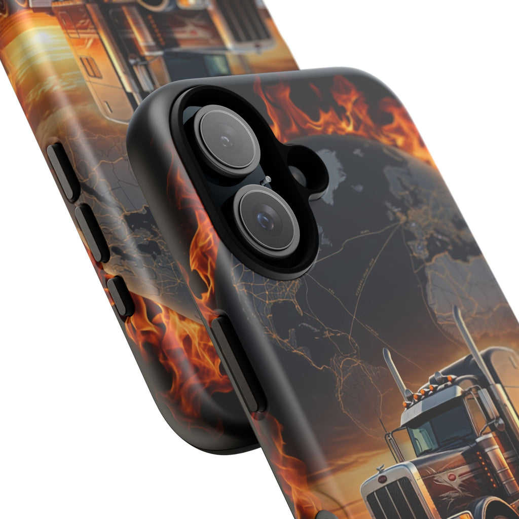 Truck Flames Phone Case — Bold Semi-Truck Globe Design