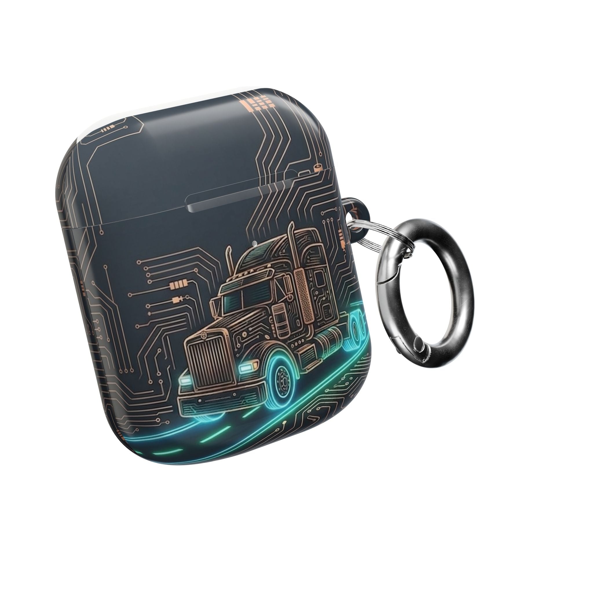 Trucker Tech AirPods Case — Neon Semi Truck Circuit Design