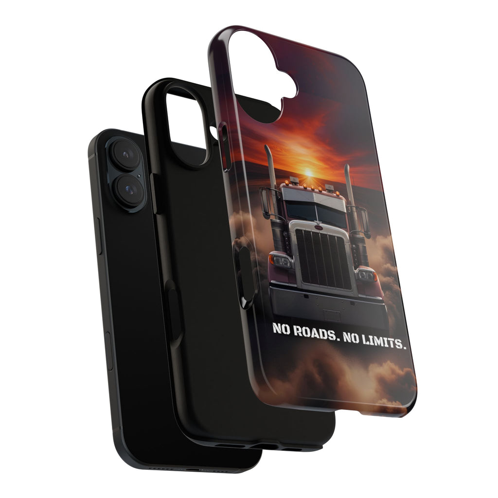 Truck Phone Case — "No Roads. No Limits." Sunset Semi Truck Protective Case
