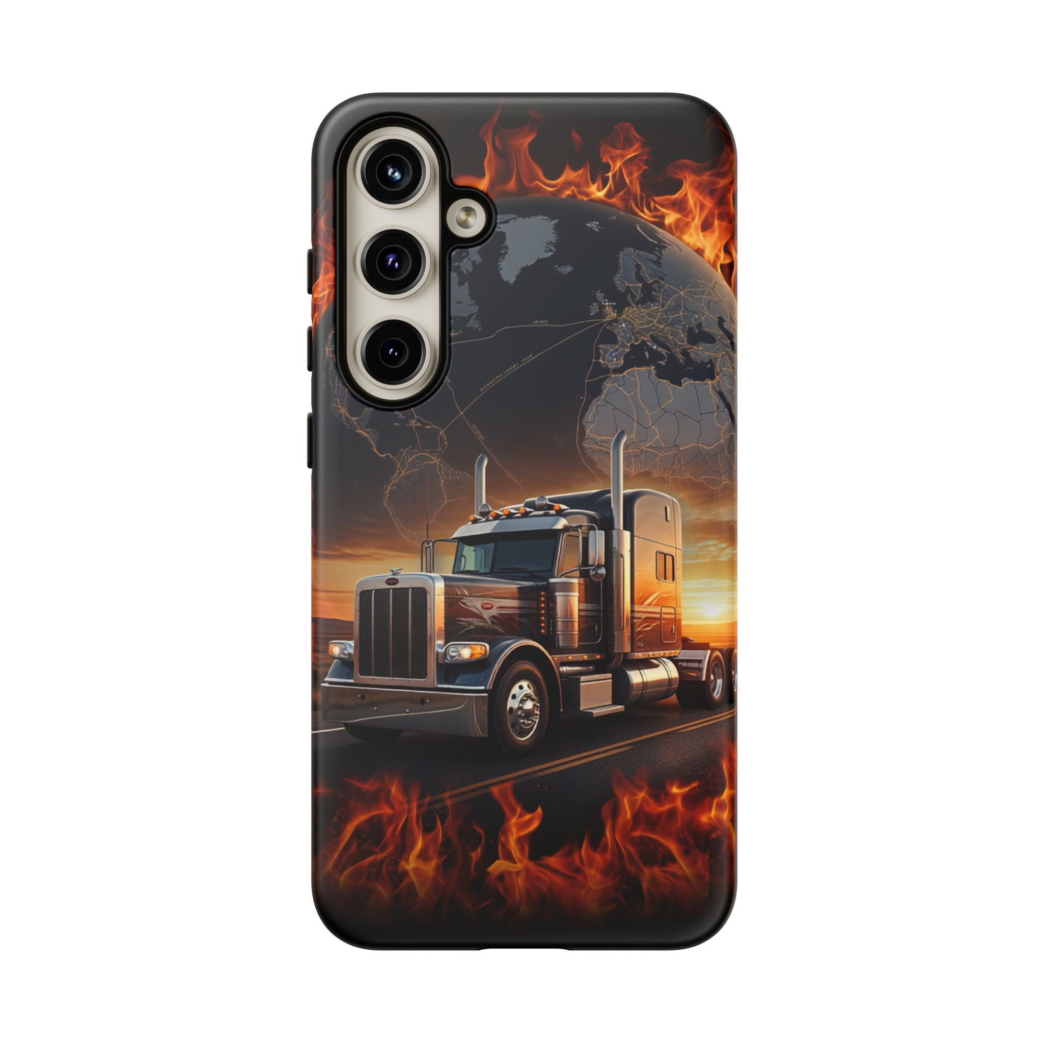 Truck Flames Phone Case — Bold Semi-Truck Globe Design