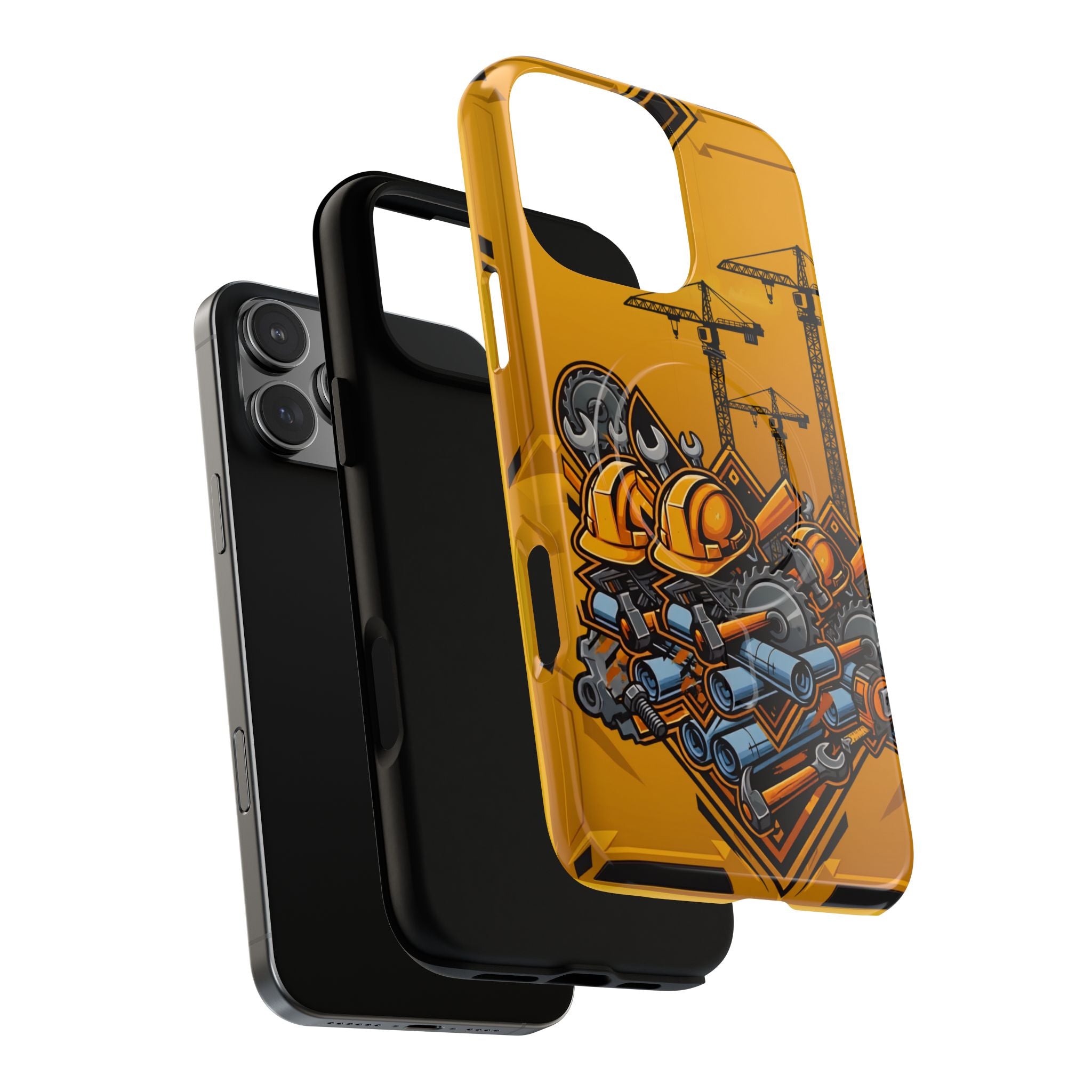 Construction Gear Tough Magnetic Phone Case — Worker Helmet & Tools Design