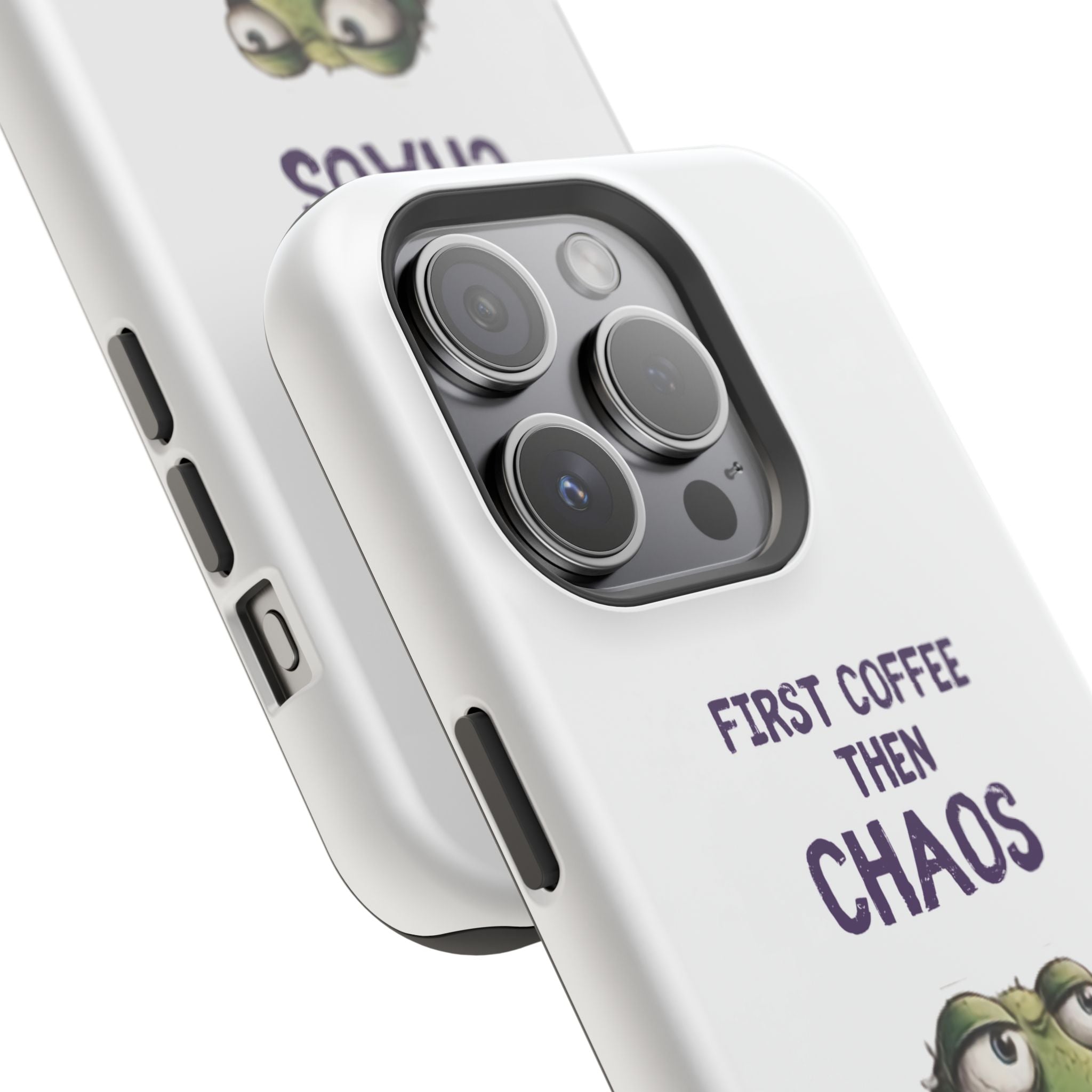 Impact-Resistant Phone Case — "First Coffee Then Chaos" Cute Lizard Coffee Design