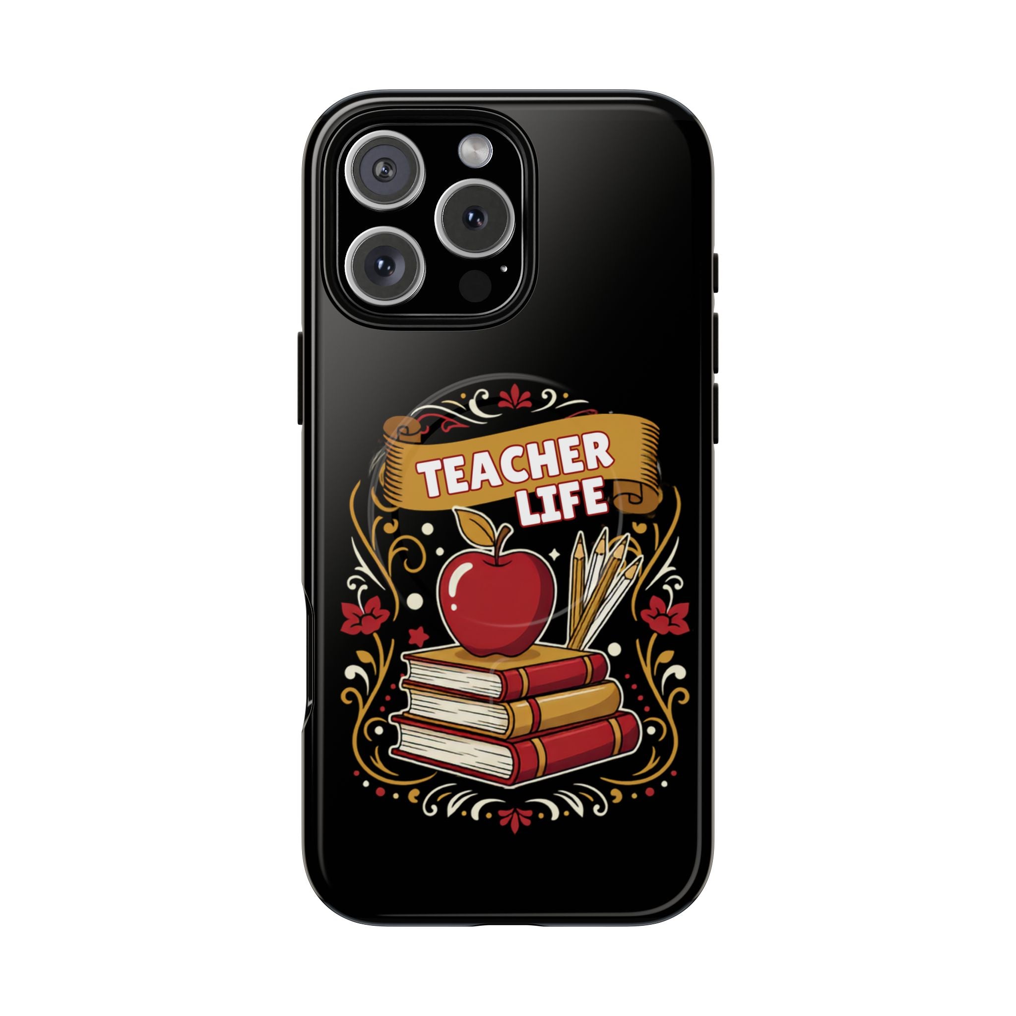 Teacher Life Phone Case - Tough Magnetic Protective Cover with Apple & Books Design