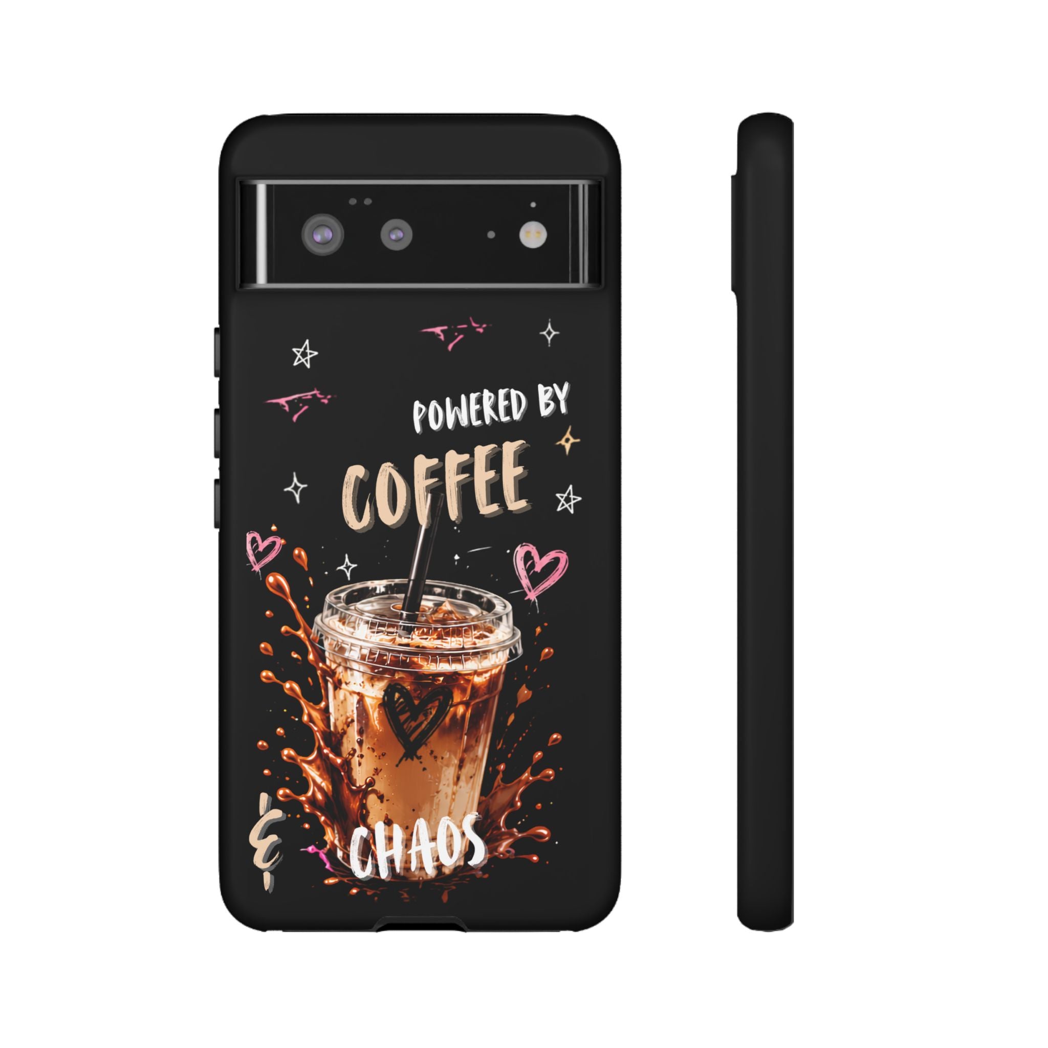 Phone Case — "Powered by Coffee & Chaos" Iced Coffee Protective Cover