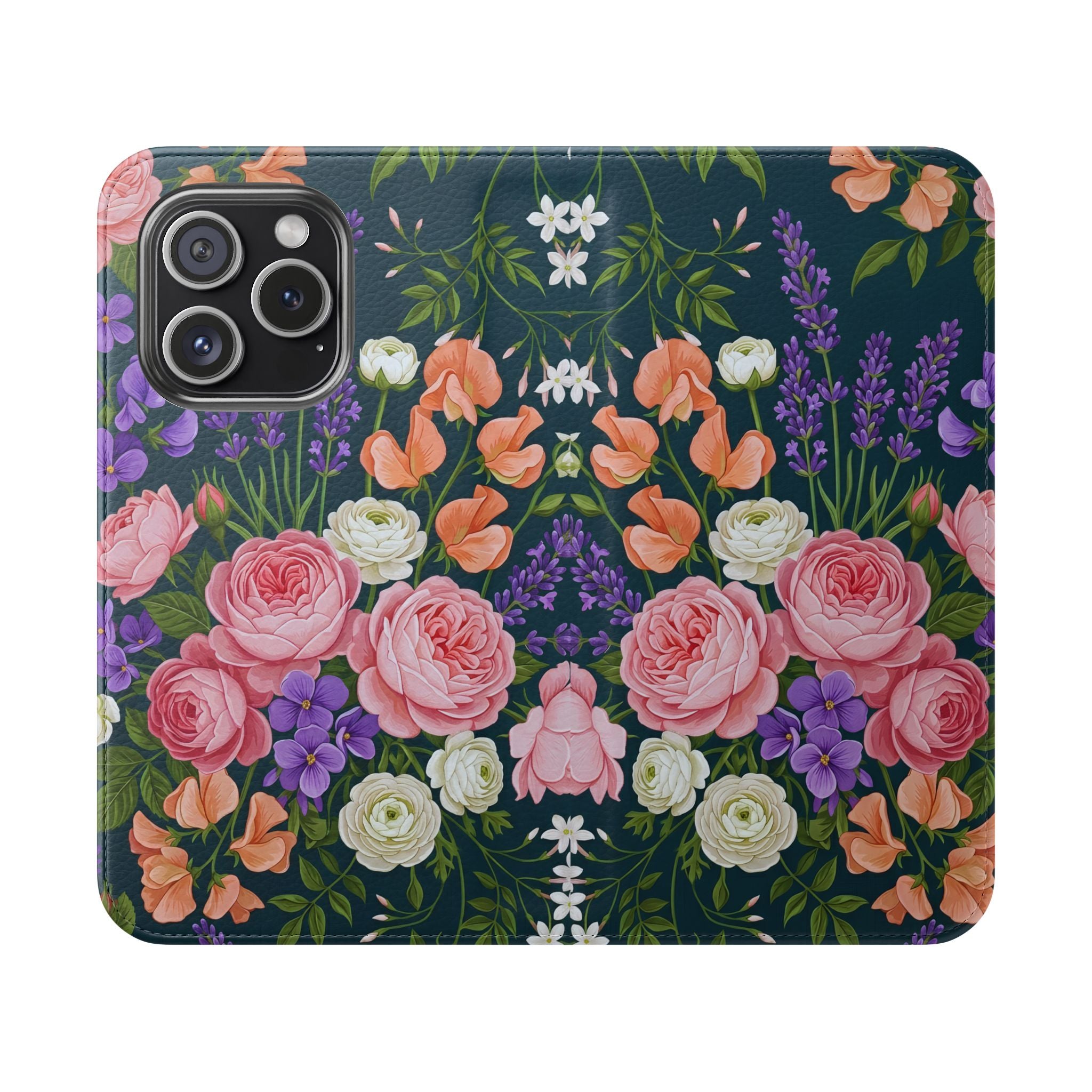 Floral Flip Phone Case -Wallet Cover with Card Slots