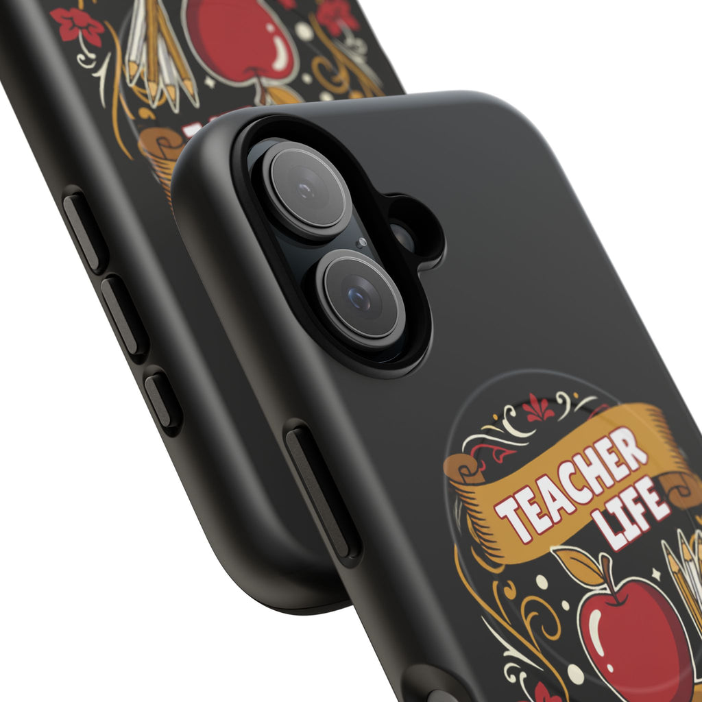 Teacher Life Phone Case - Tough Magnetic Protective Cover with Apple & Books Design