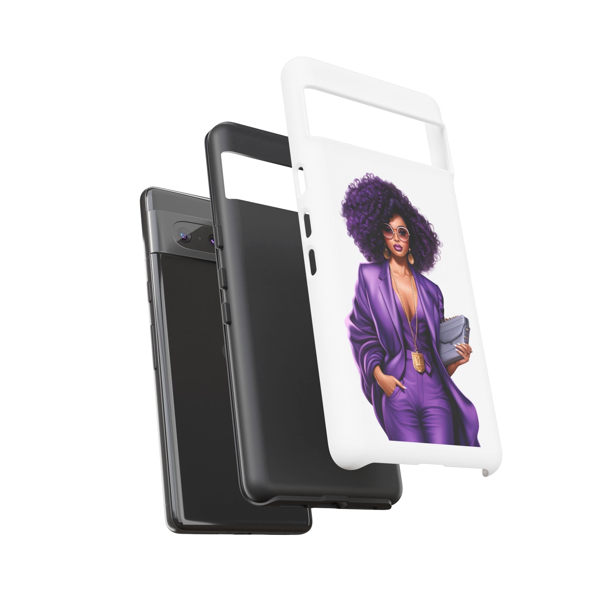Purple Power Woman Phone Case — Afro Chic Businesswoman Protective Phone Cover
