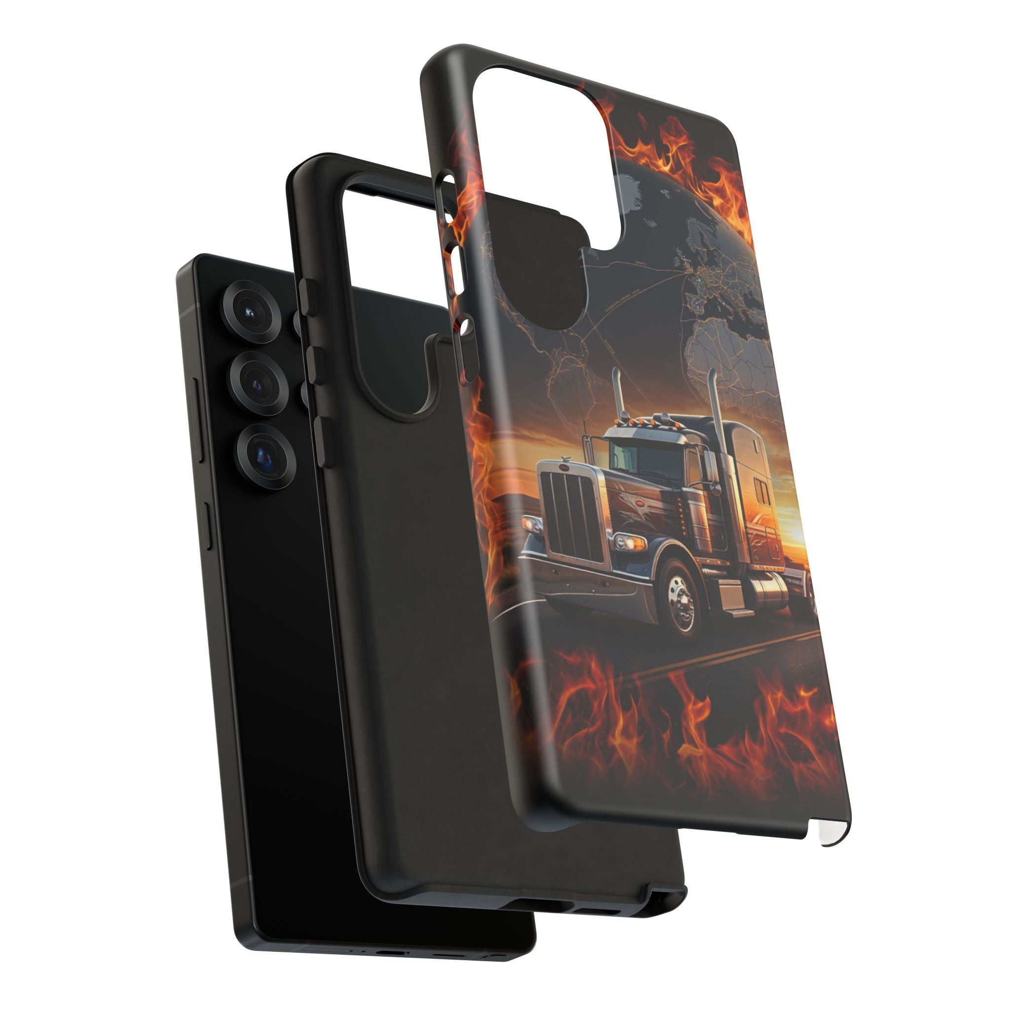 Truck Flames Phone Case — Bold Semi-Truck Globe Design