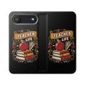 Teacher Life Flip Phone Case – Wallet Folio with Apple & Books Design