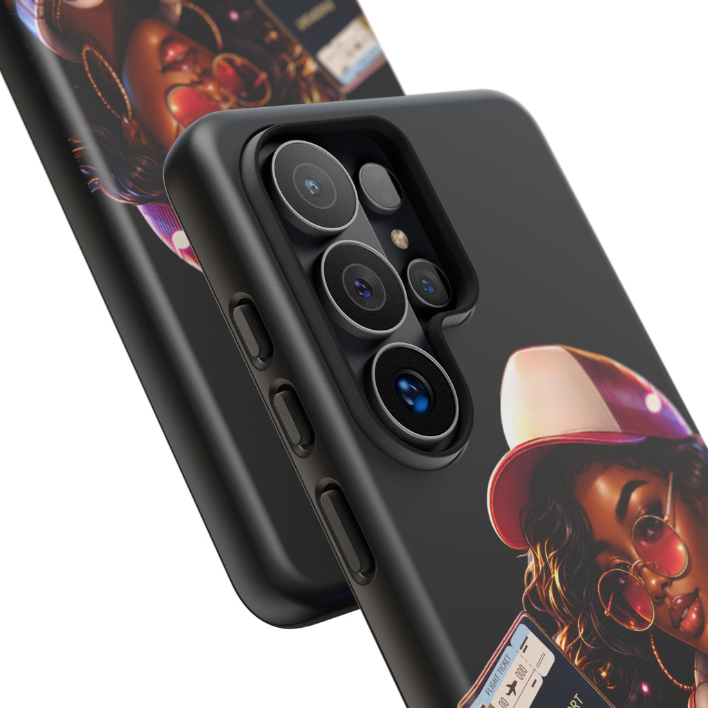 Tough Case – Stylized Urban Girl Phone Case with Headphones & Passport