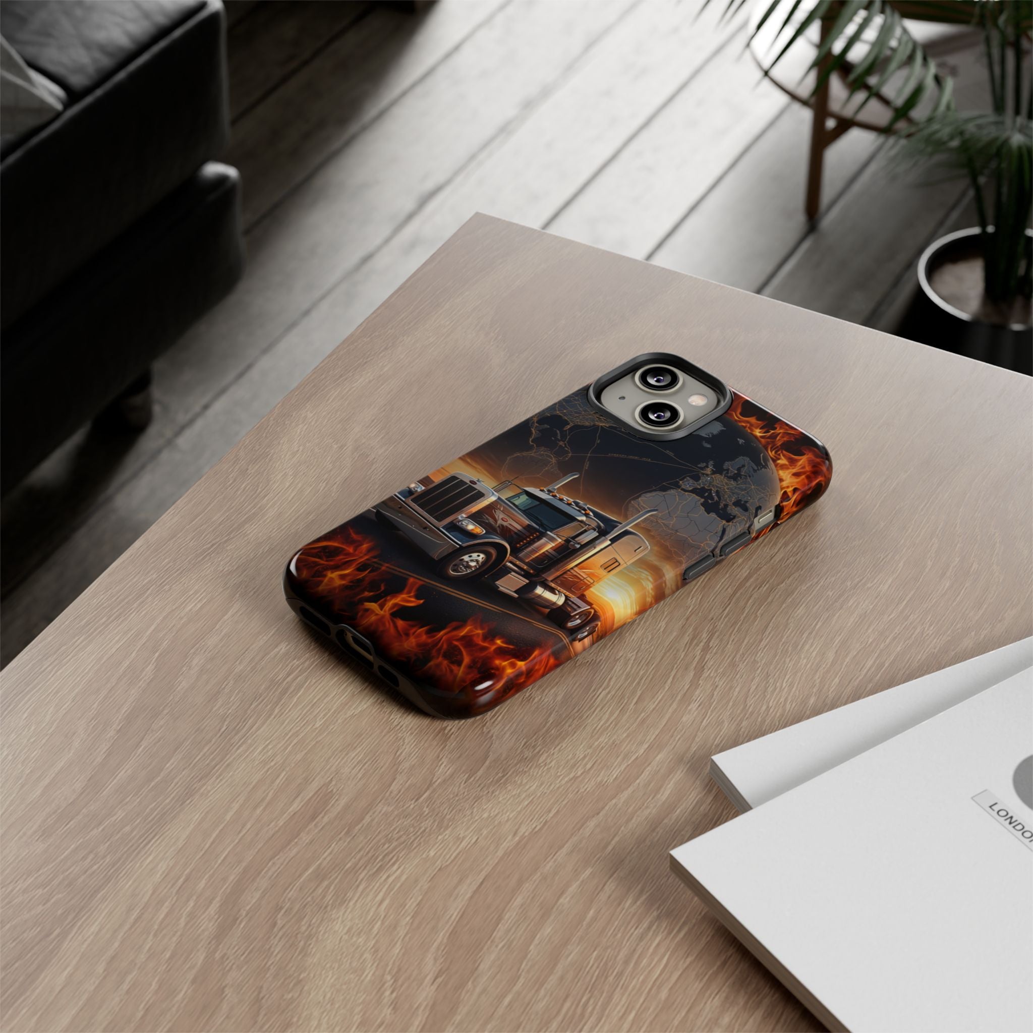 Truck Flames Phone Case — Bold Semi-Truck Globe Design