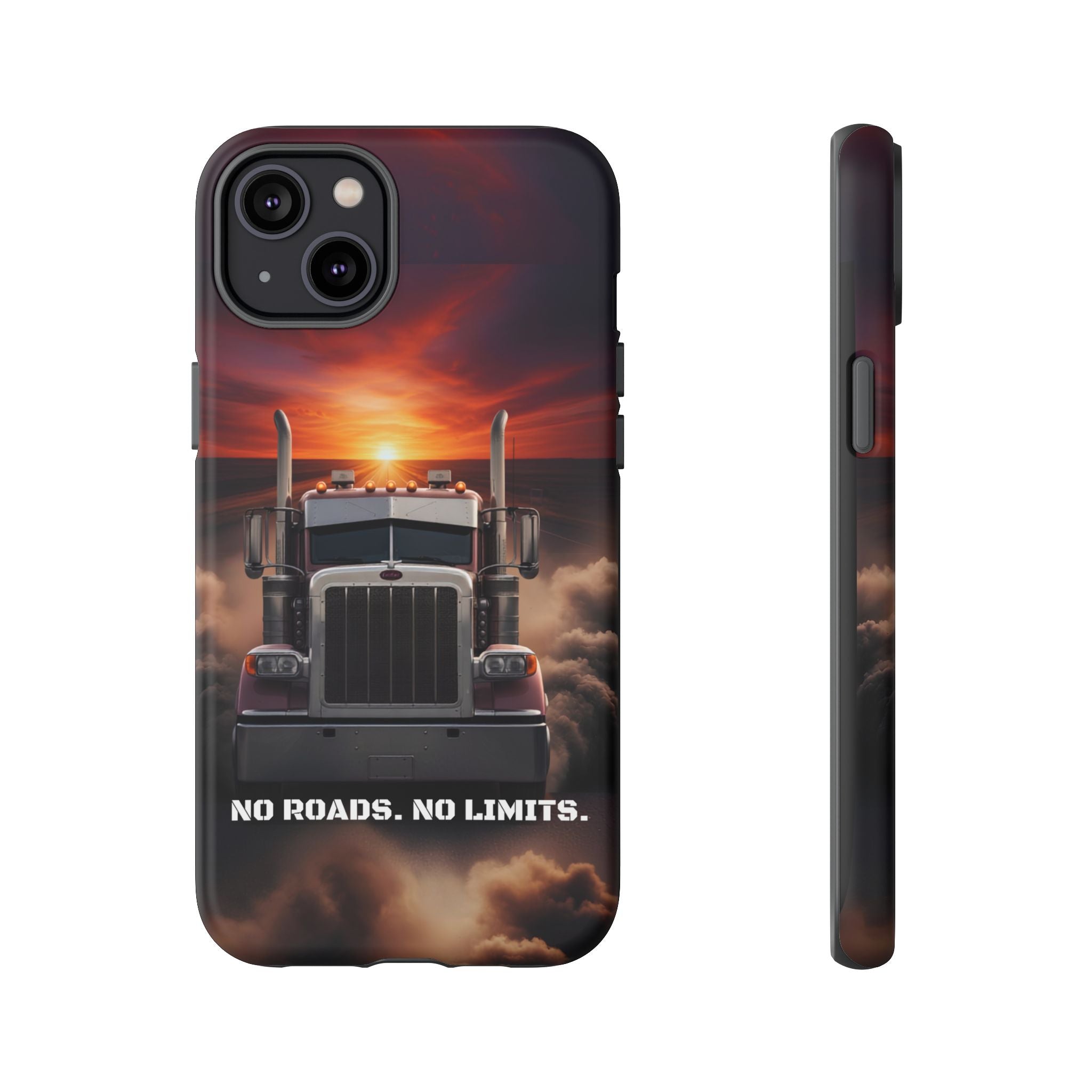 Truck Phone Case — "No Roads. No Limits." Sunset Semi Truck Protective Case