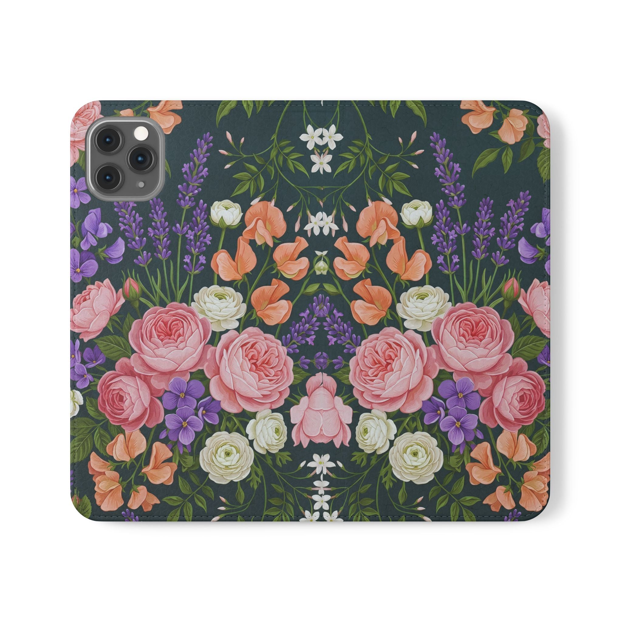 Floral Flip Phone Case -Wallet Cover with Card Slots