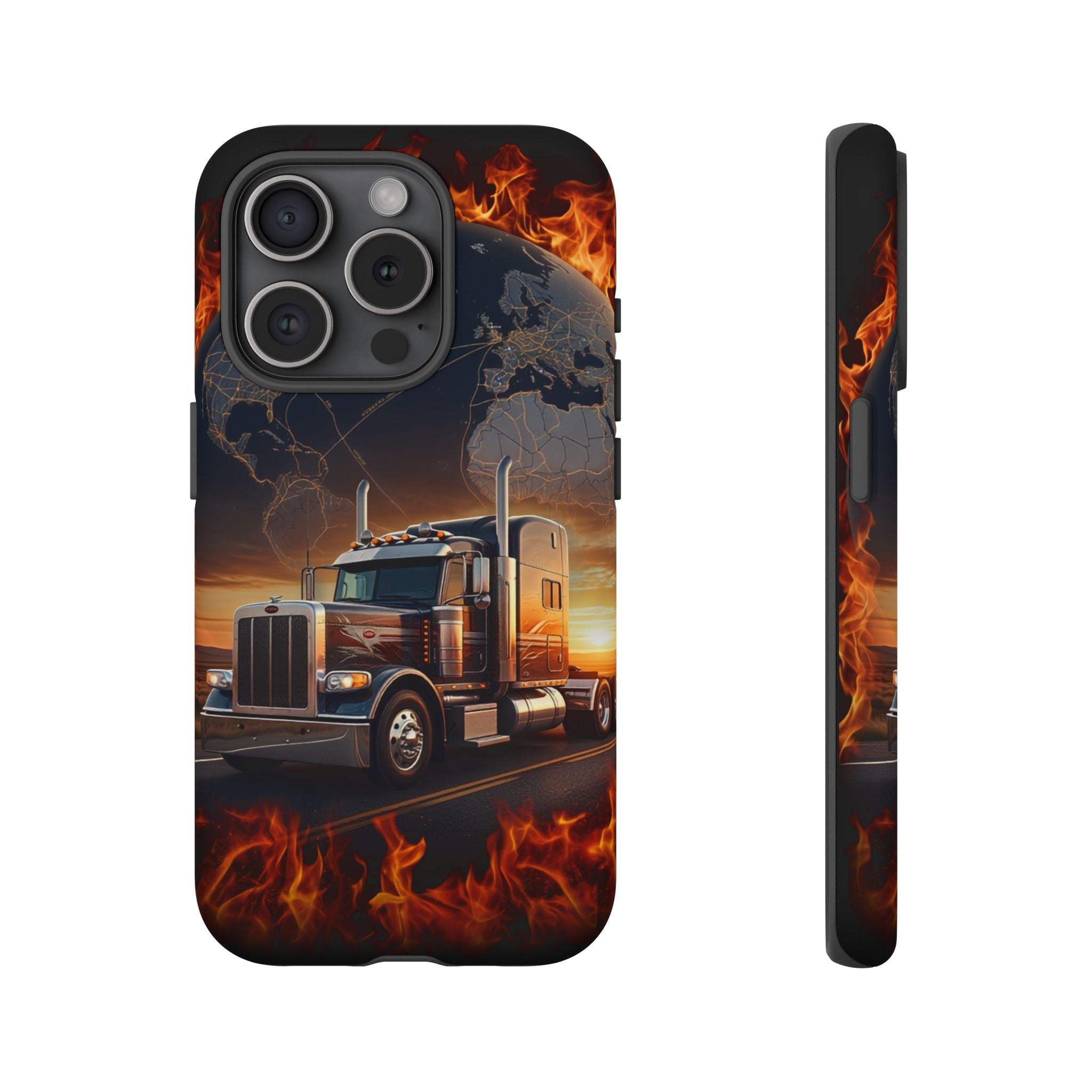 Truck Flames Phone Case — Bold Semi-Truck Globe Design