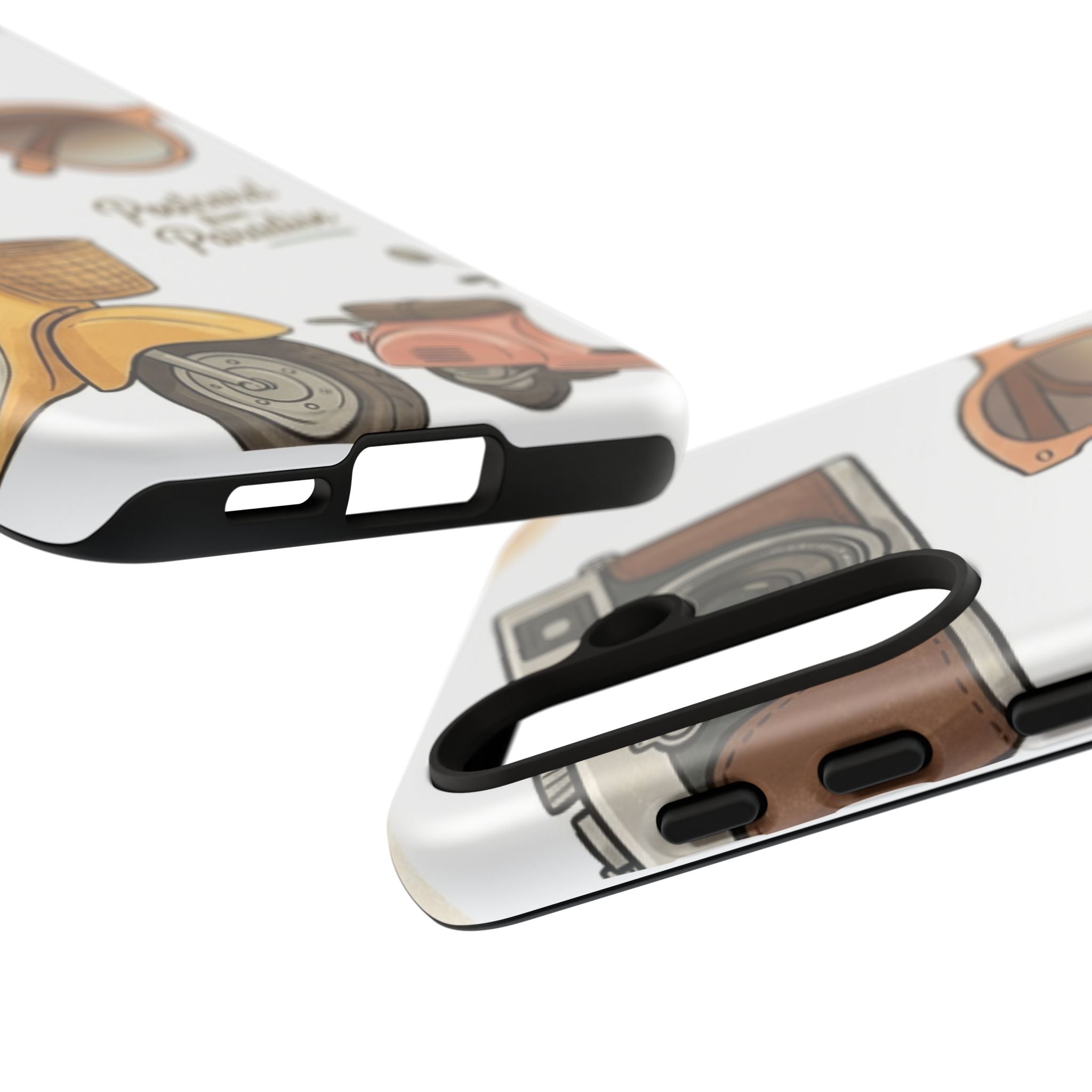Vintage Summer Beach Phone Case — Feminine Travel Pattern with Cameras, Sunglasses & Scooter