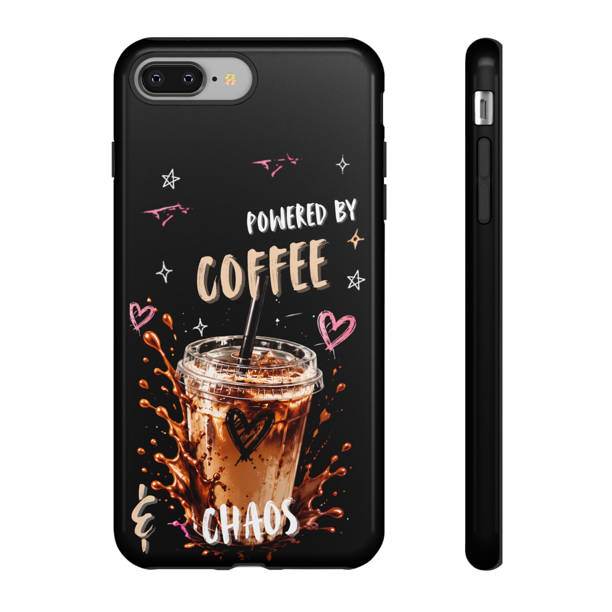 Phone Case — "Powered by Coffee & Chaos" Iced Coffee Protective Cover