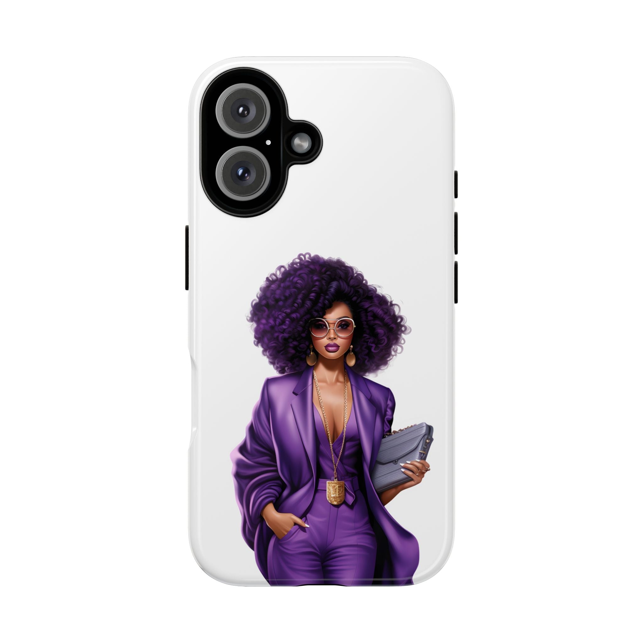 Purple Power Woman Phone Case — Afro Chic Businesswoman Protective Phone Cover