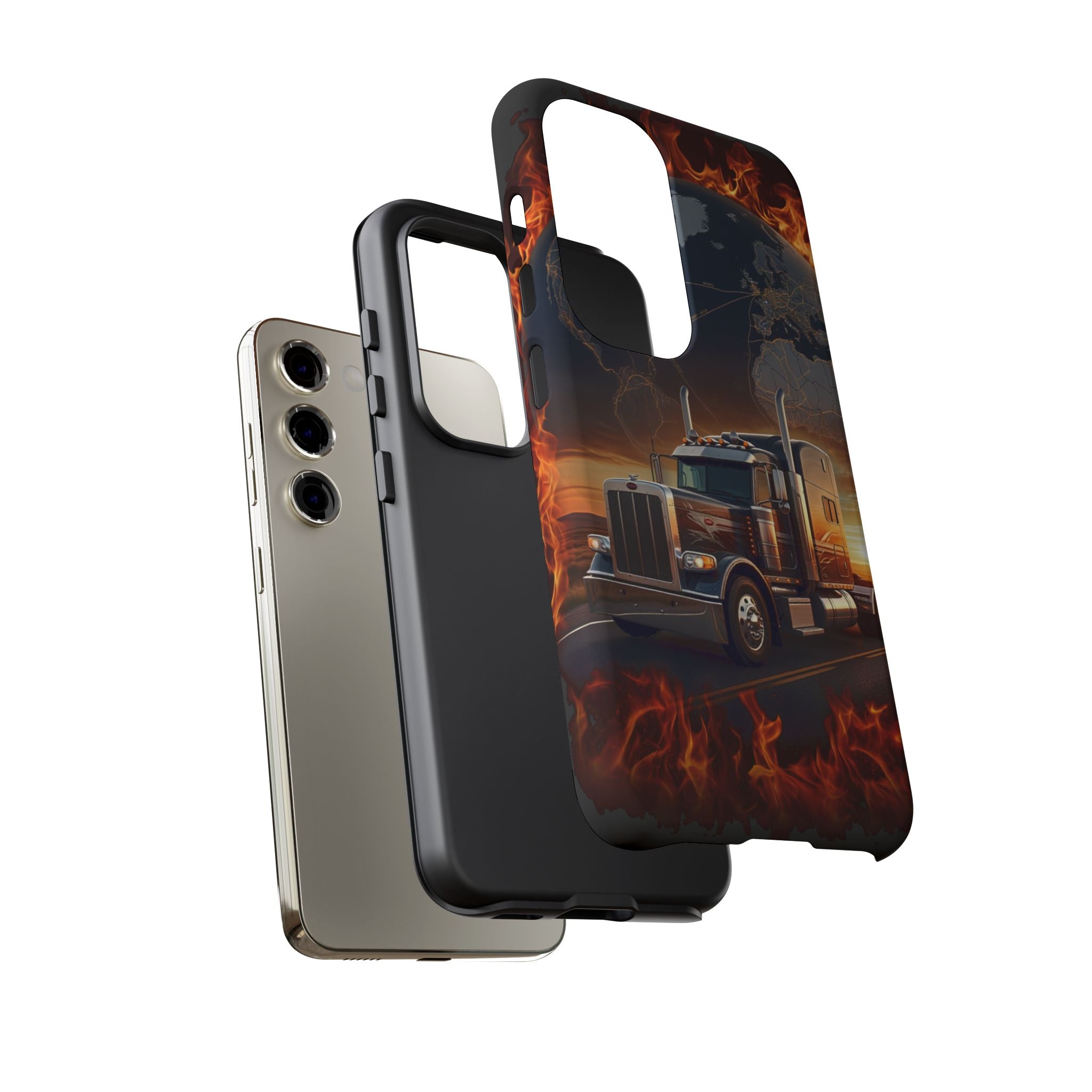 Truck Flames Phone Case — Bold Semi-Truck Globe Design