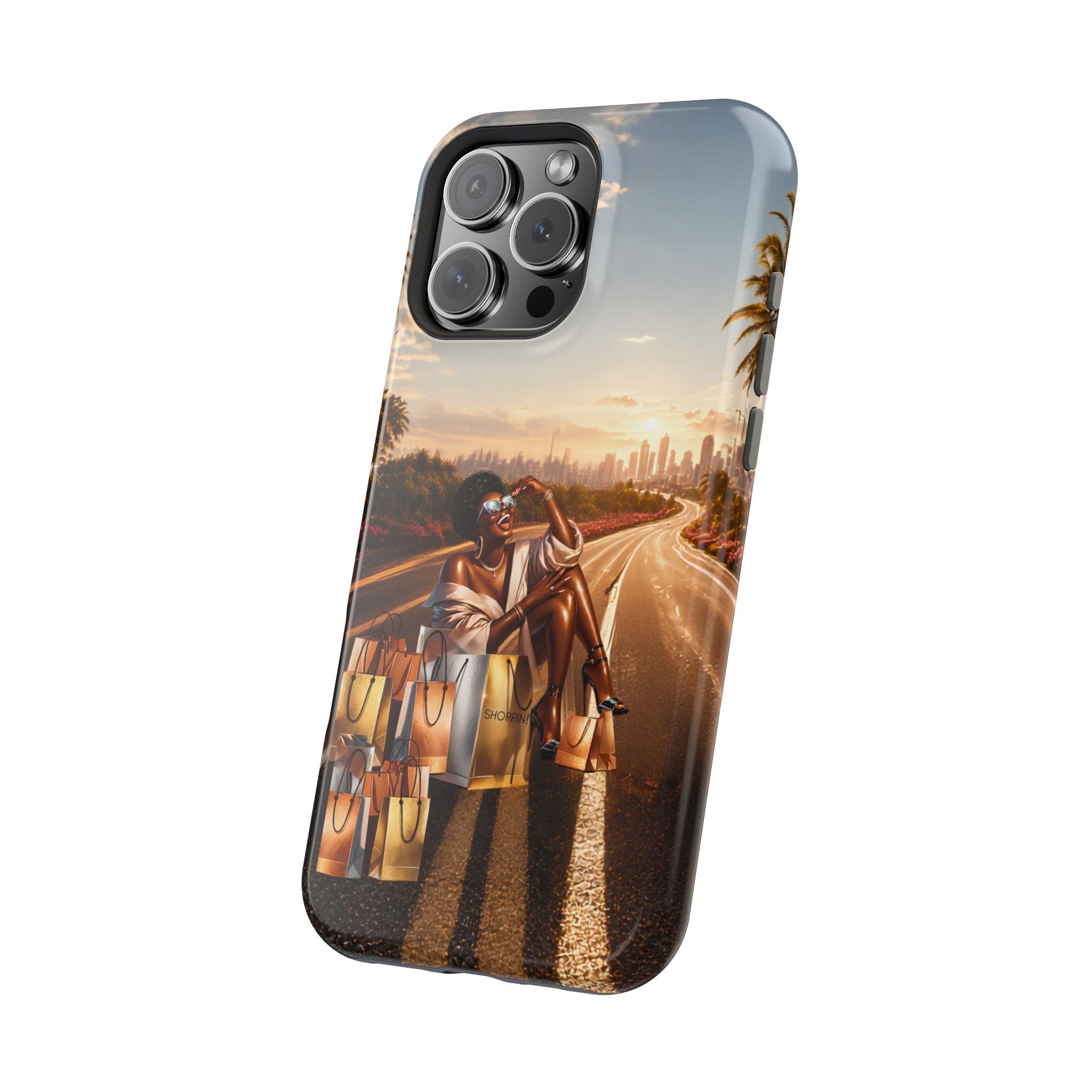 Phone Case - 'Retail Therapy' Magnetic Impact-Resistant Case, Sunset Shopping Design