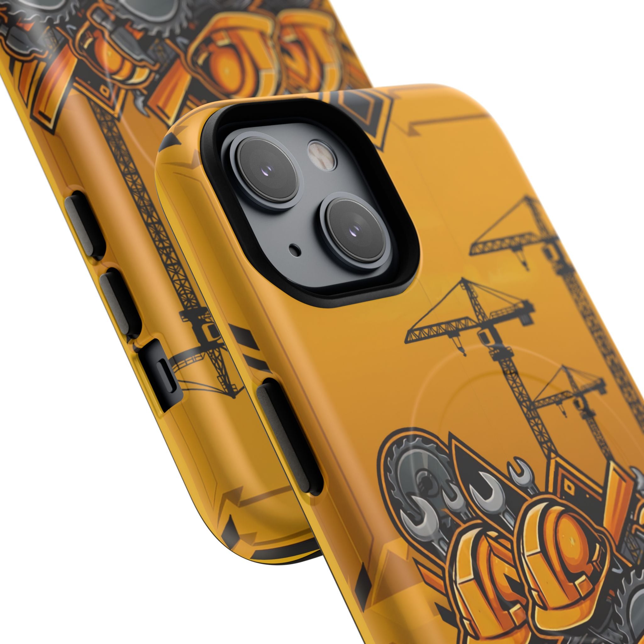 Construction Gear Tough Magnetic Phone Case — Worker Helmet & Tools Design