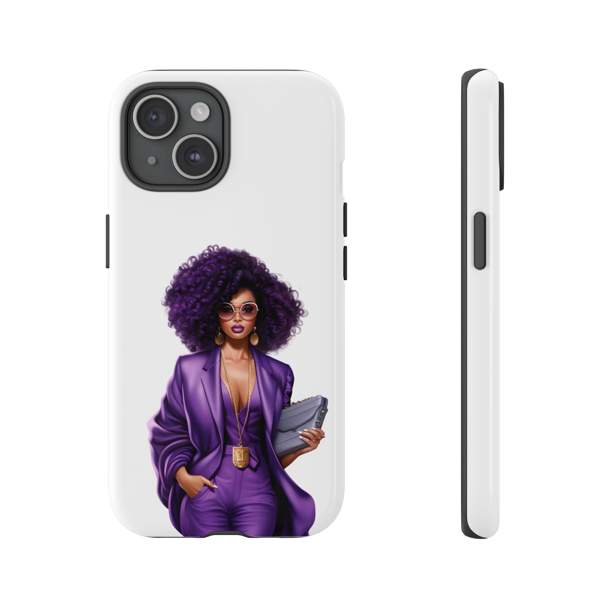 Purple Power Woman Phone Case — Afro Chic Businesswoman Protective Phone Cover