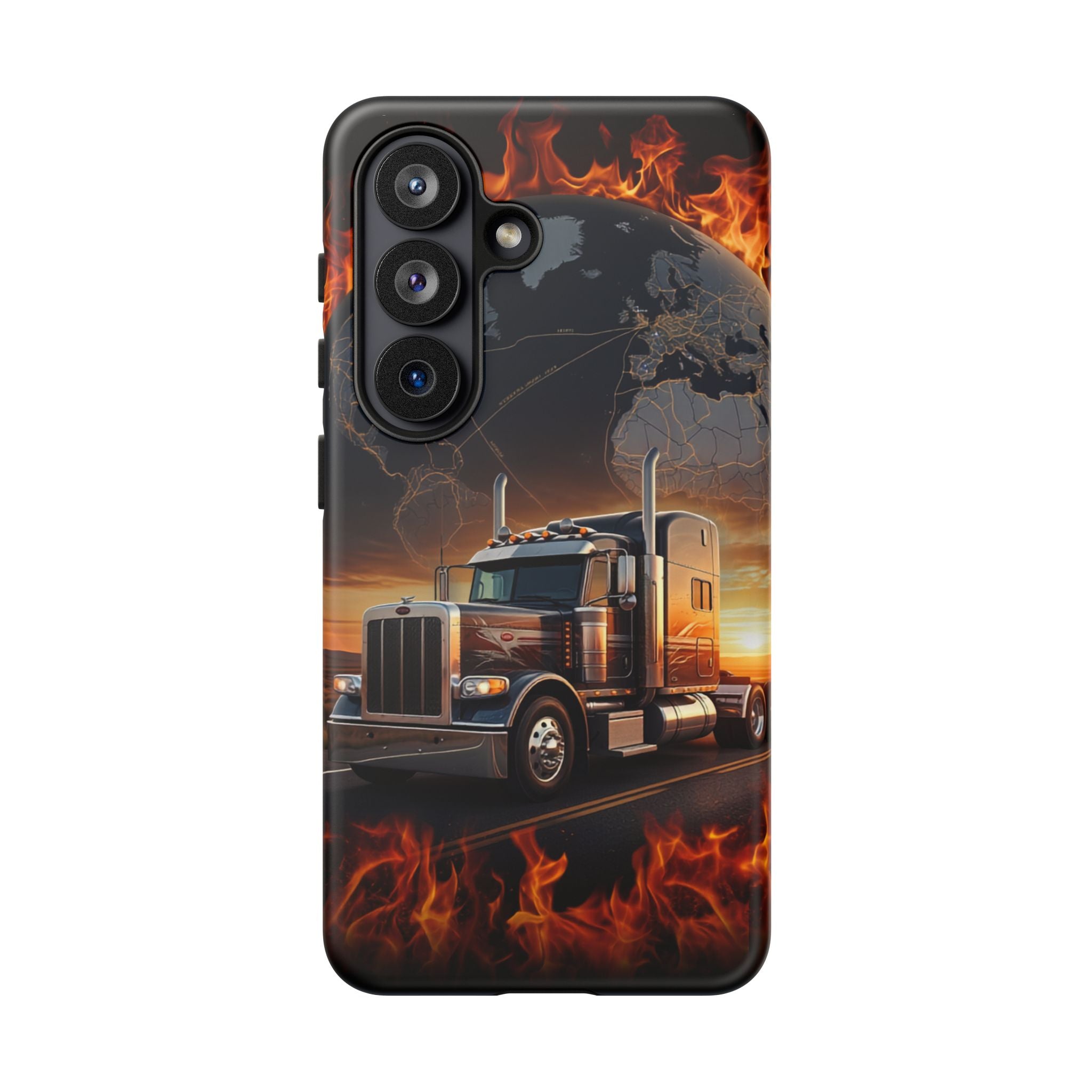 Truck Flames Phone Case — Bold Semi-Truck Globe Design