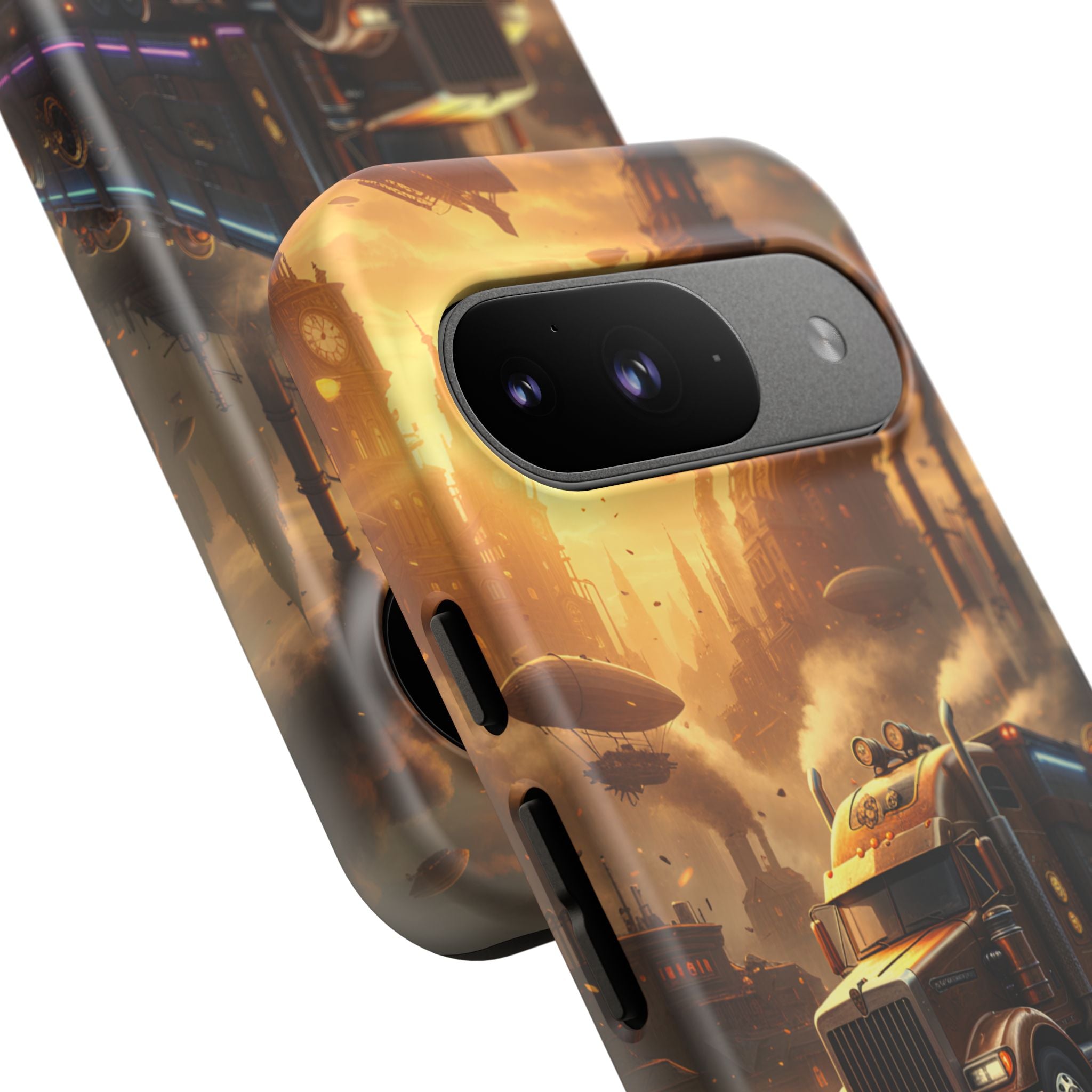 Steampunk Freightliner Phone Case — Rugged Trucking Cityscape iPhone Cover