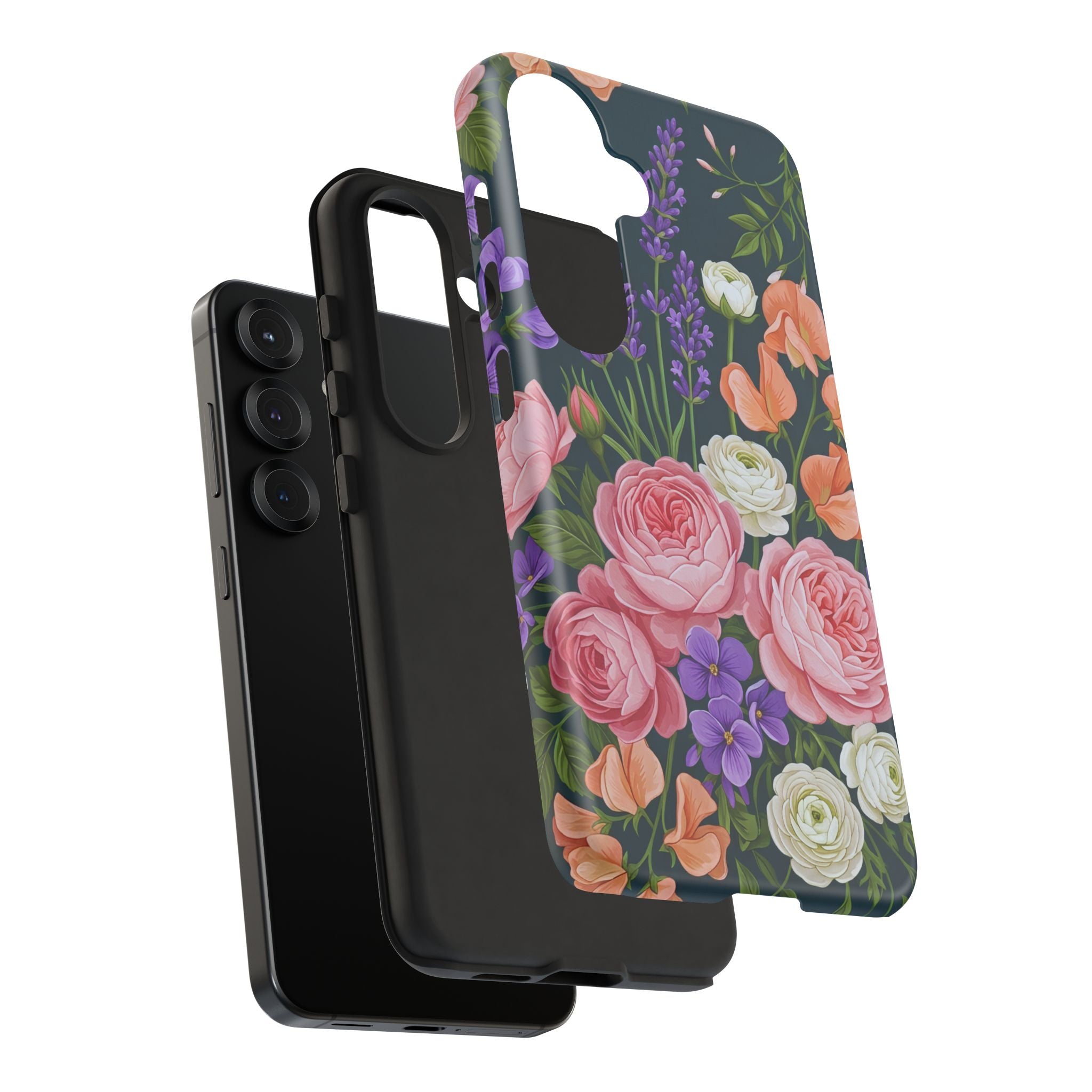 Floral Bouquet Phone Case — Vintage Roses & Lavender Protective Cover