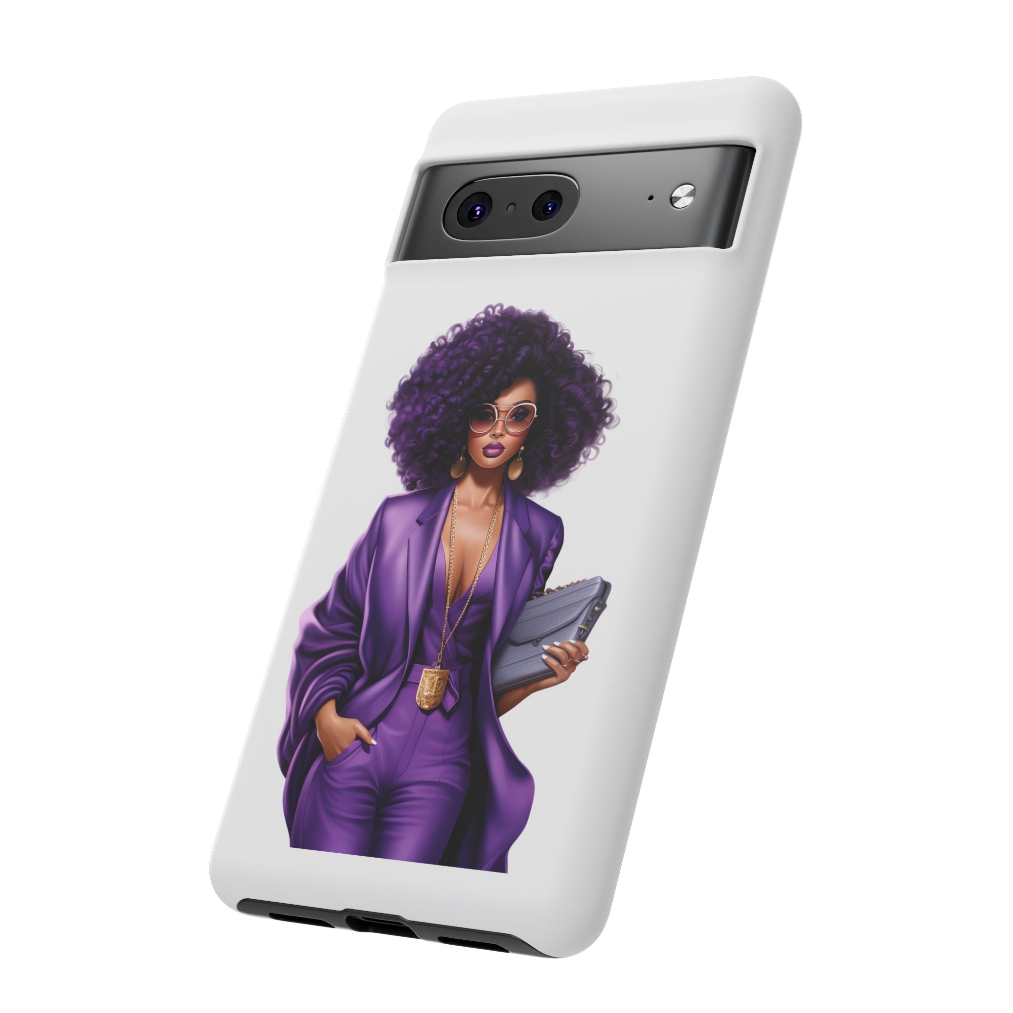 Purple Power Woman Phone Case — Afro Chic Businesswoman Protective Phone Cover