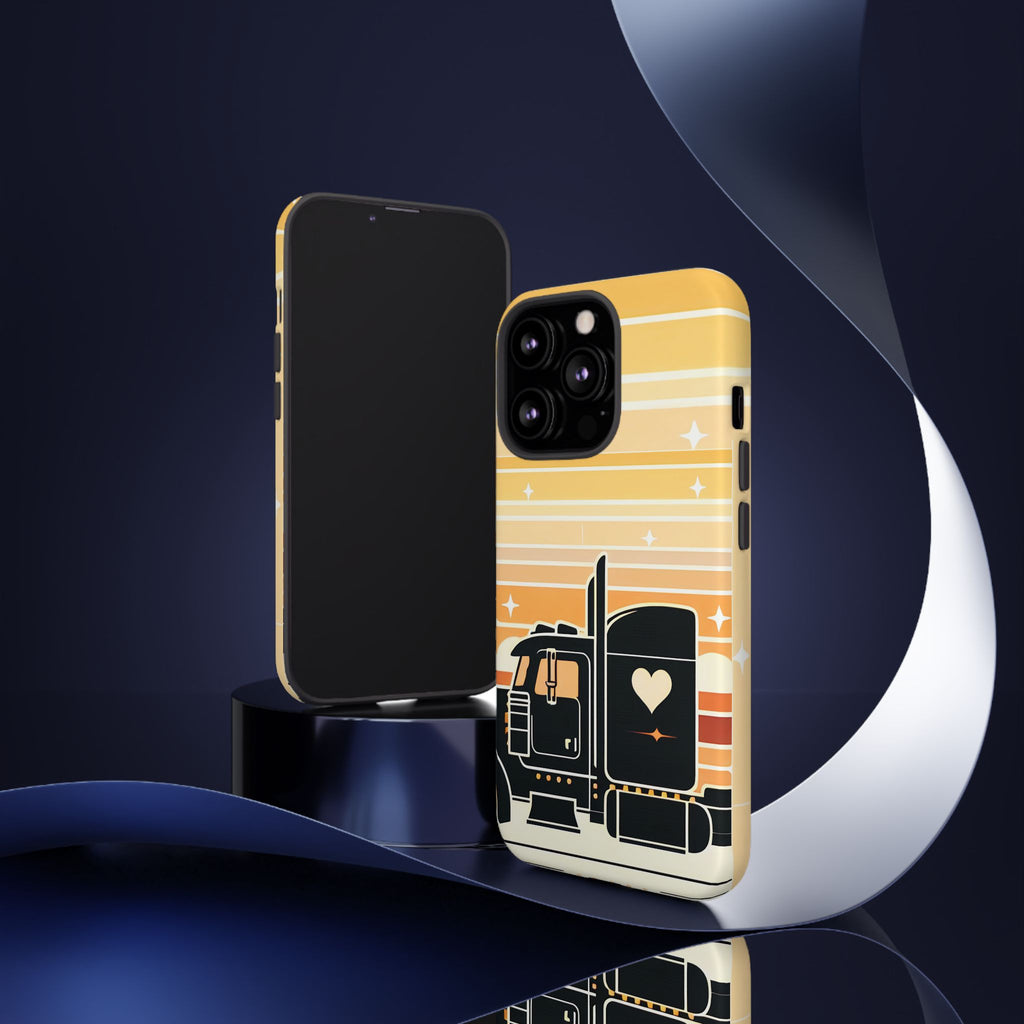 Trucker Heart Phone Case — Retro Semi Truck Protective Phone Cover