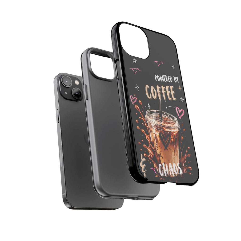 Phone Case — "Powered by Coffee & Chaos" Iced Coffee Protective Cover