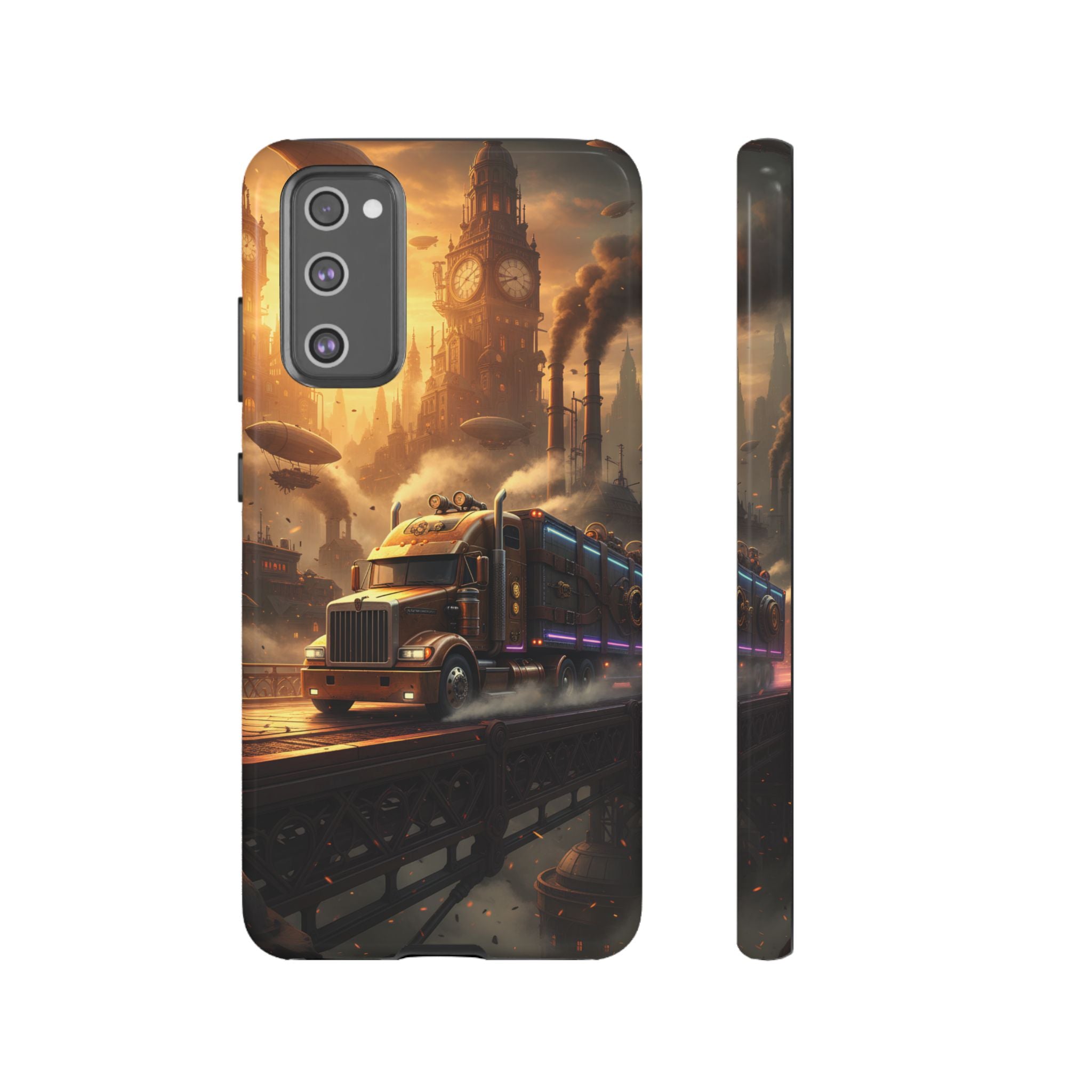 Steampunk Freightliner Phone Case — Rugged Trucking Cityscape iPhone Cover