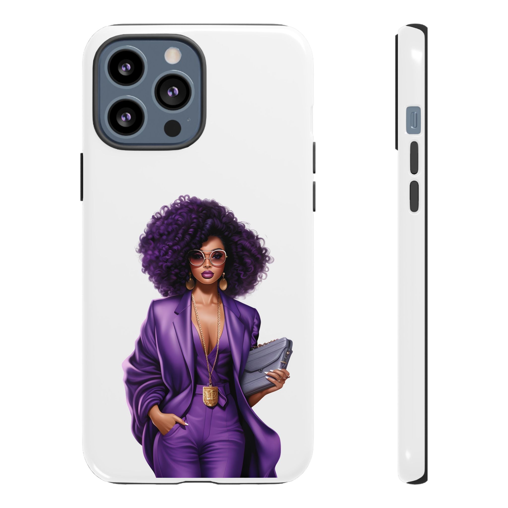 Purple Power Woman Phone Case — Afro Chic Businesswoman Protective Phone Cover