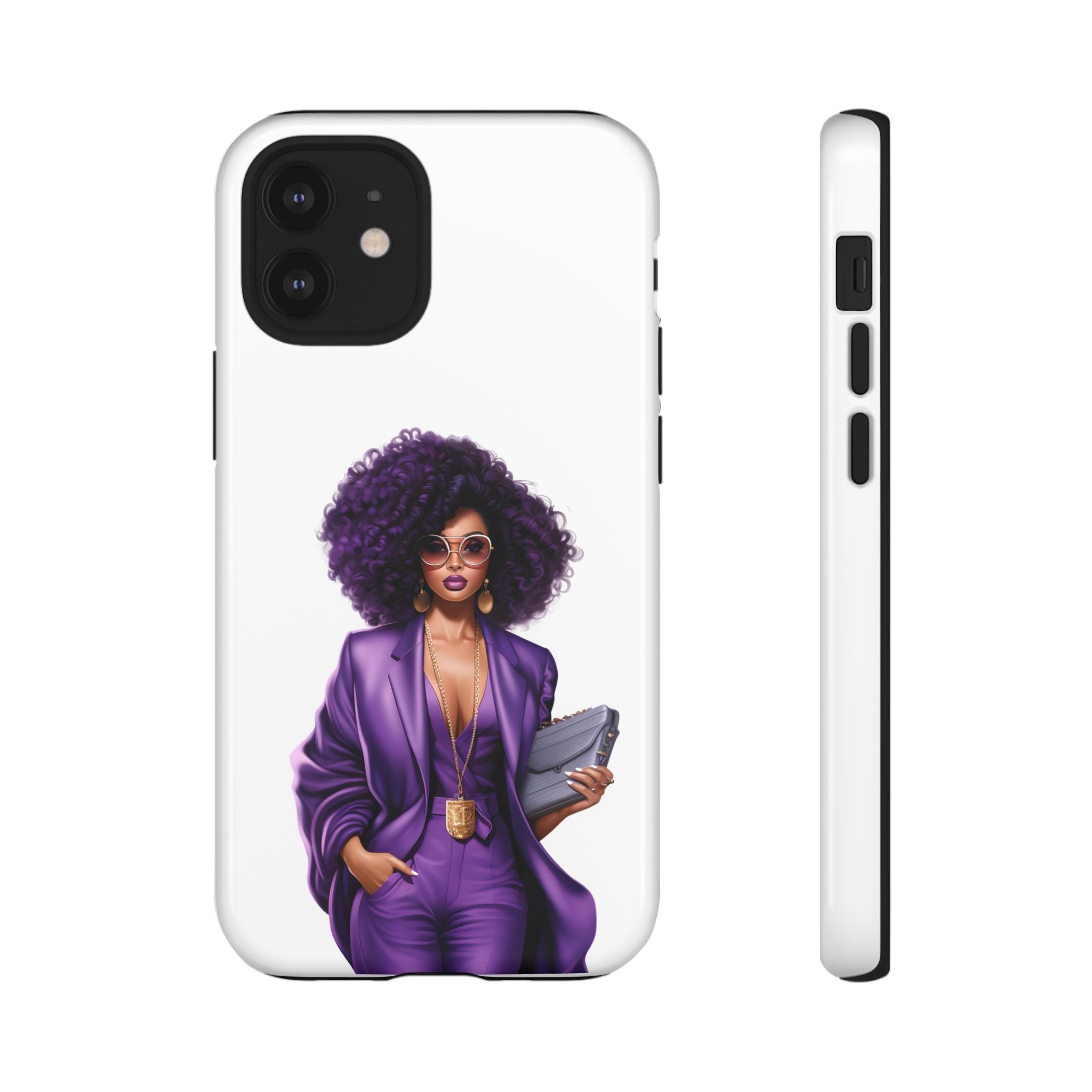 Purple Power Woman Phone Case — Afro Chic Businesswoman Protective Phone Cover