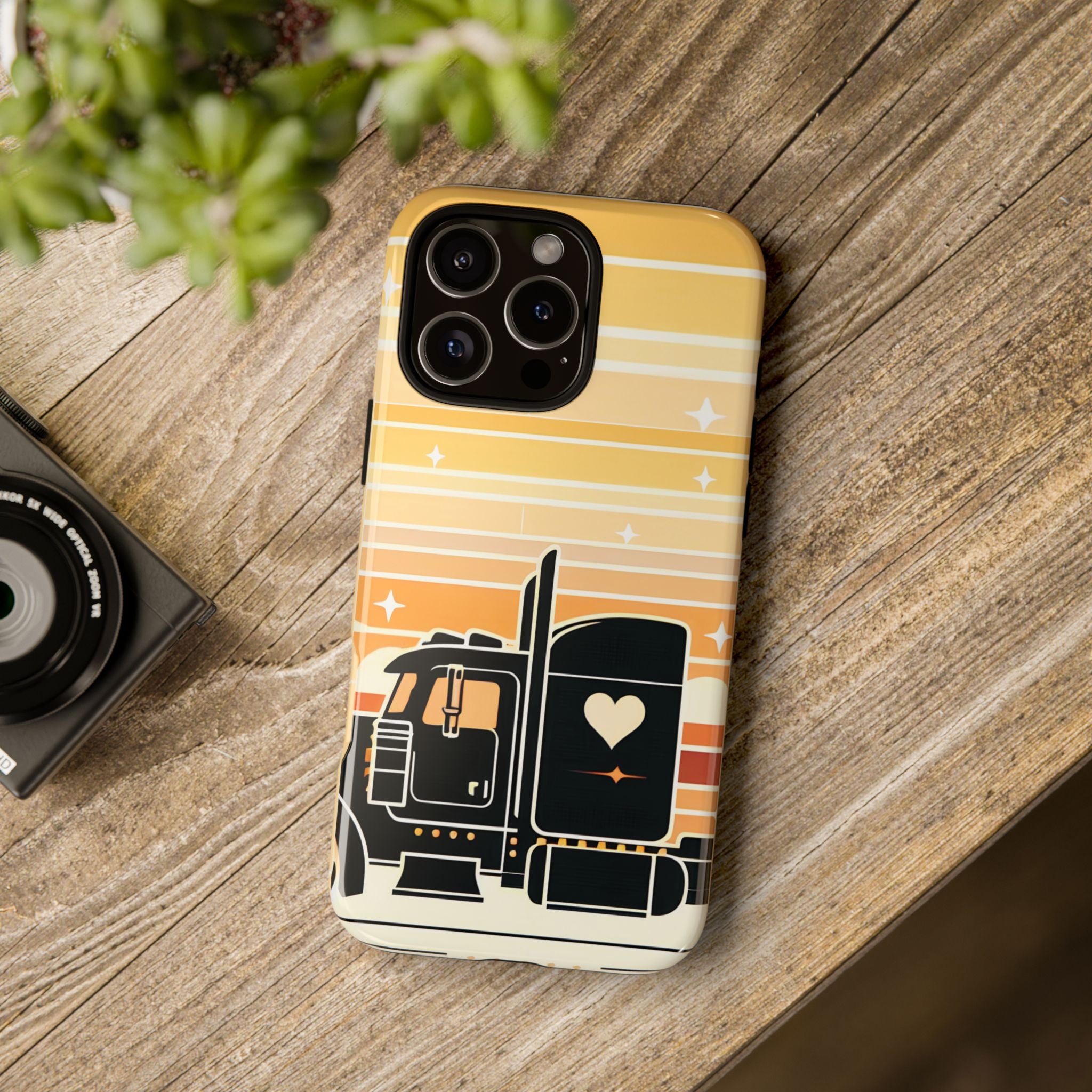 Trucker Heart Phone Case — Retro Semi Truck Protective Phone Cover