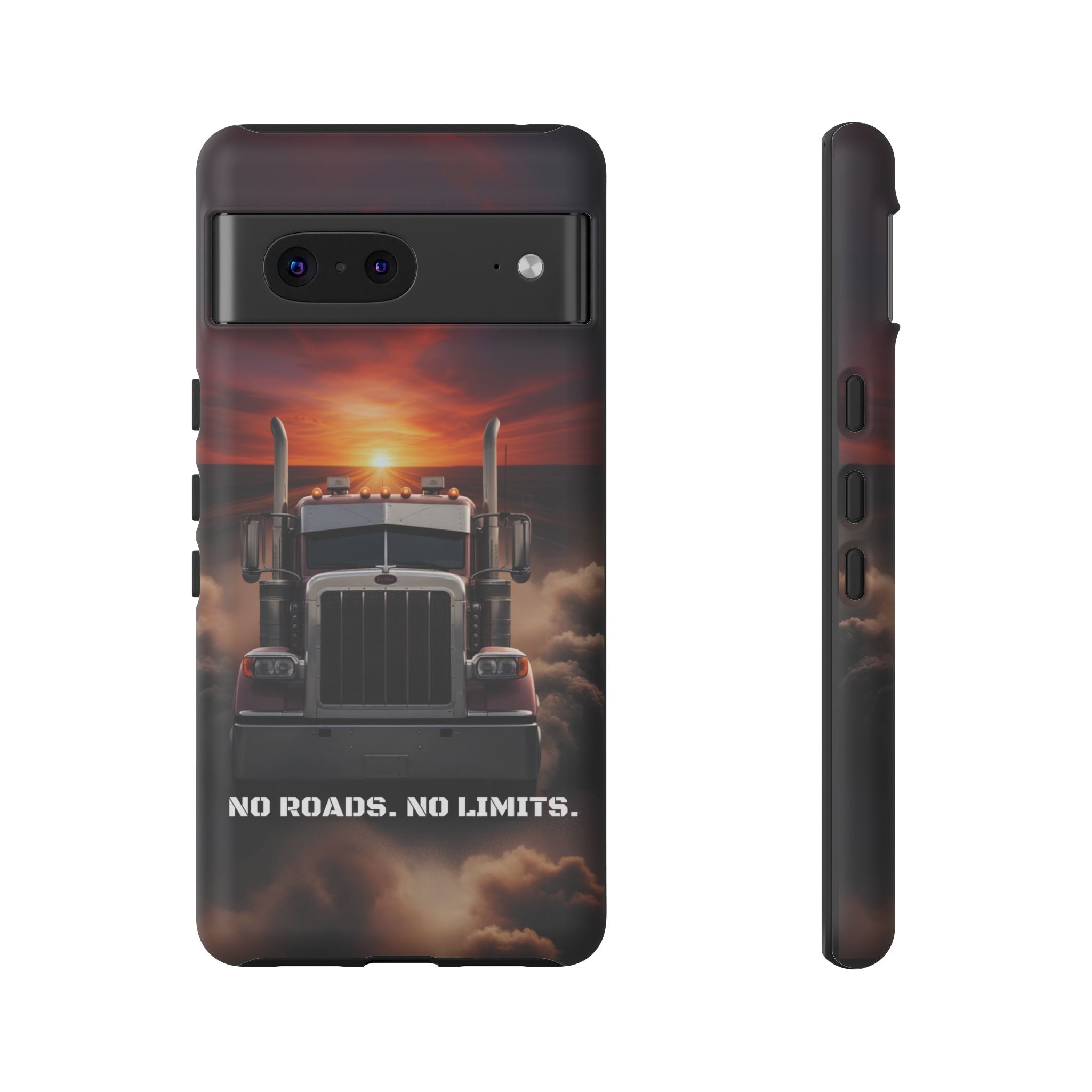 Truck Phone Case — "No Roads. No Limits." Sunset Semi Truck Protective Case