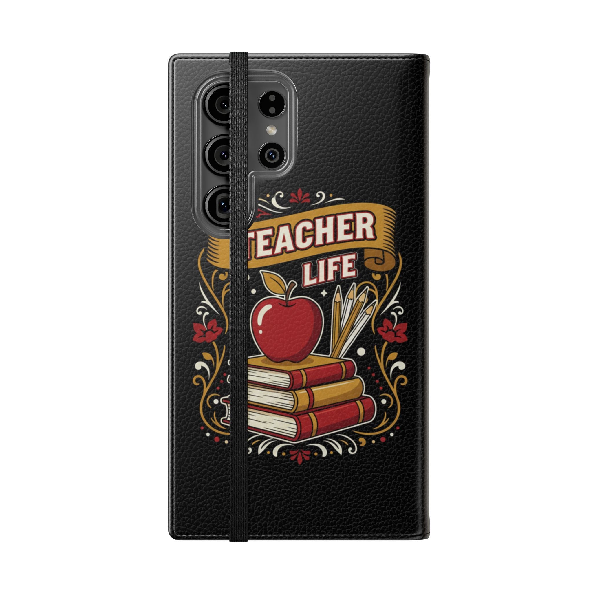 Teacher Life Flip Phone Case – Wallet Folio with Apple & Books Design