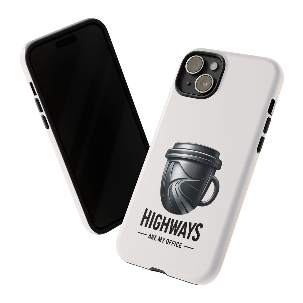 Hard Shell Phone Case — “Highways Are My Office” Travel Coffee Design