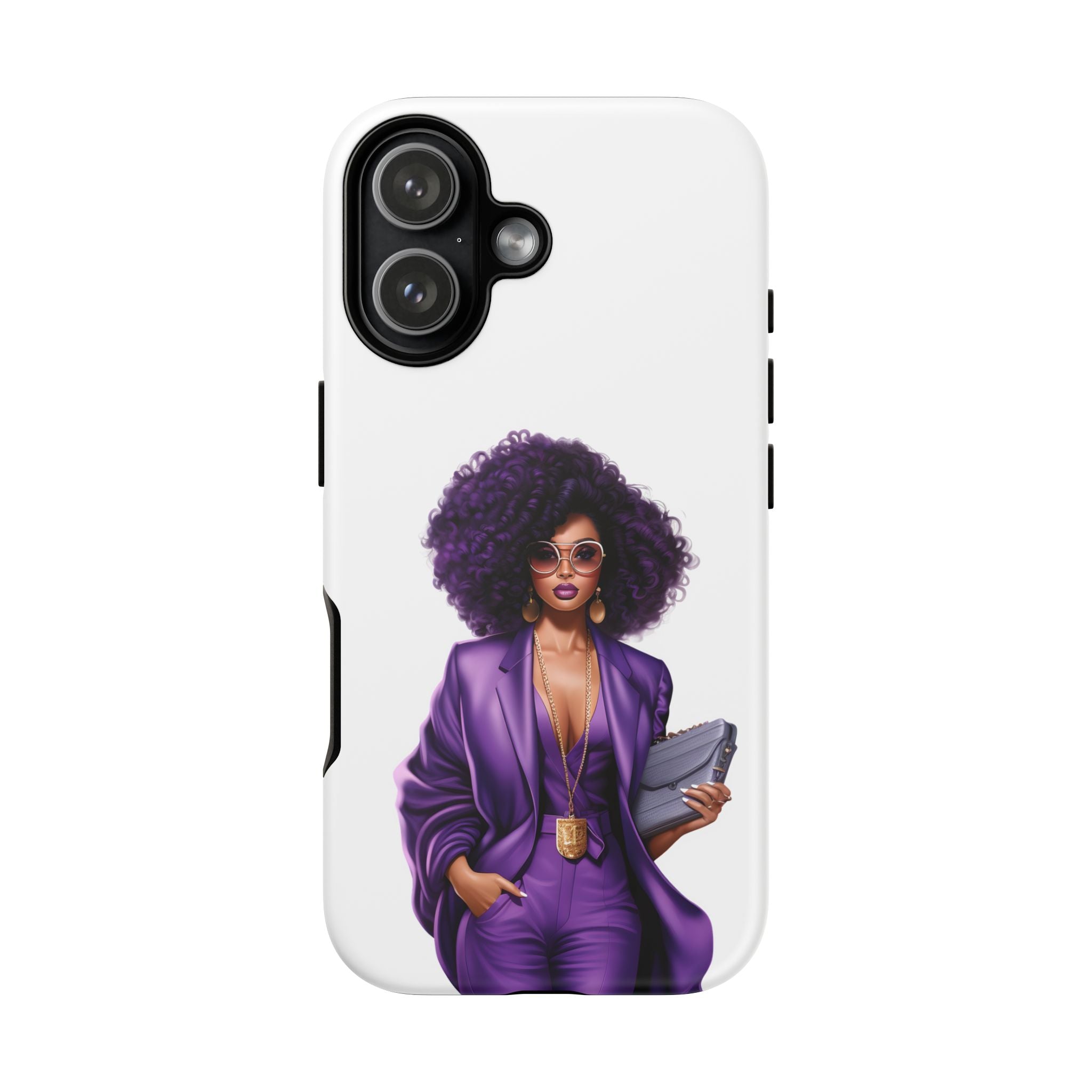 Purple Power Woman Phone Case — Afro Chic Businesswoman Protective Phone Cover