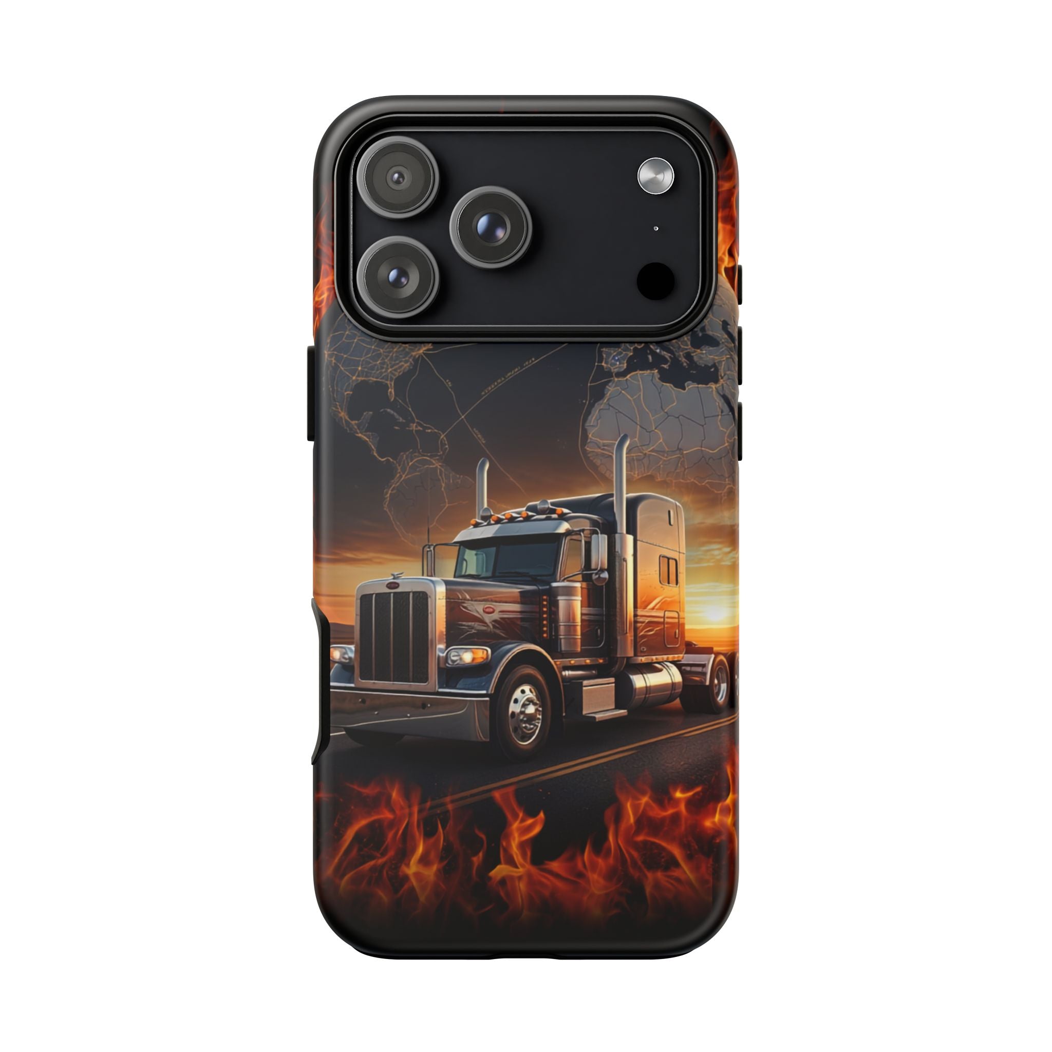 Truck Flames Phone Case — Bold Semi-Truck Globe Design