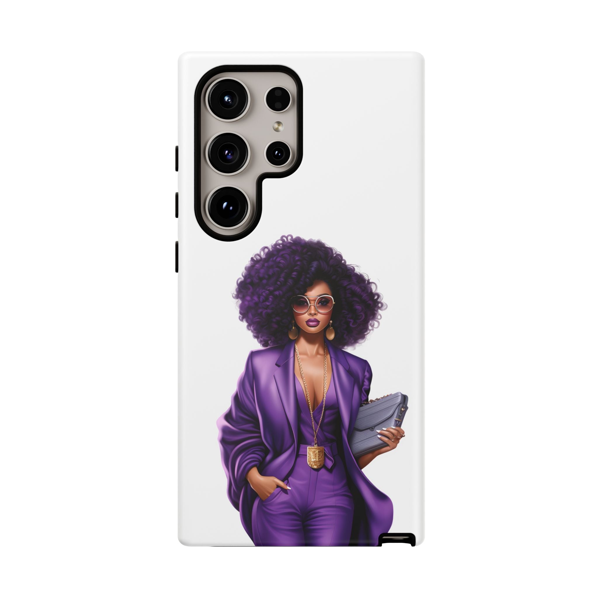 Purple Power Woman Phone Case — Afro Chic Businesswoman Protective Phone Cover