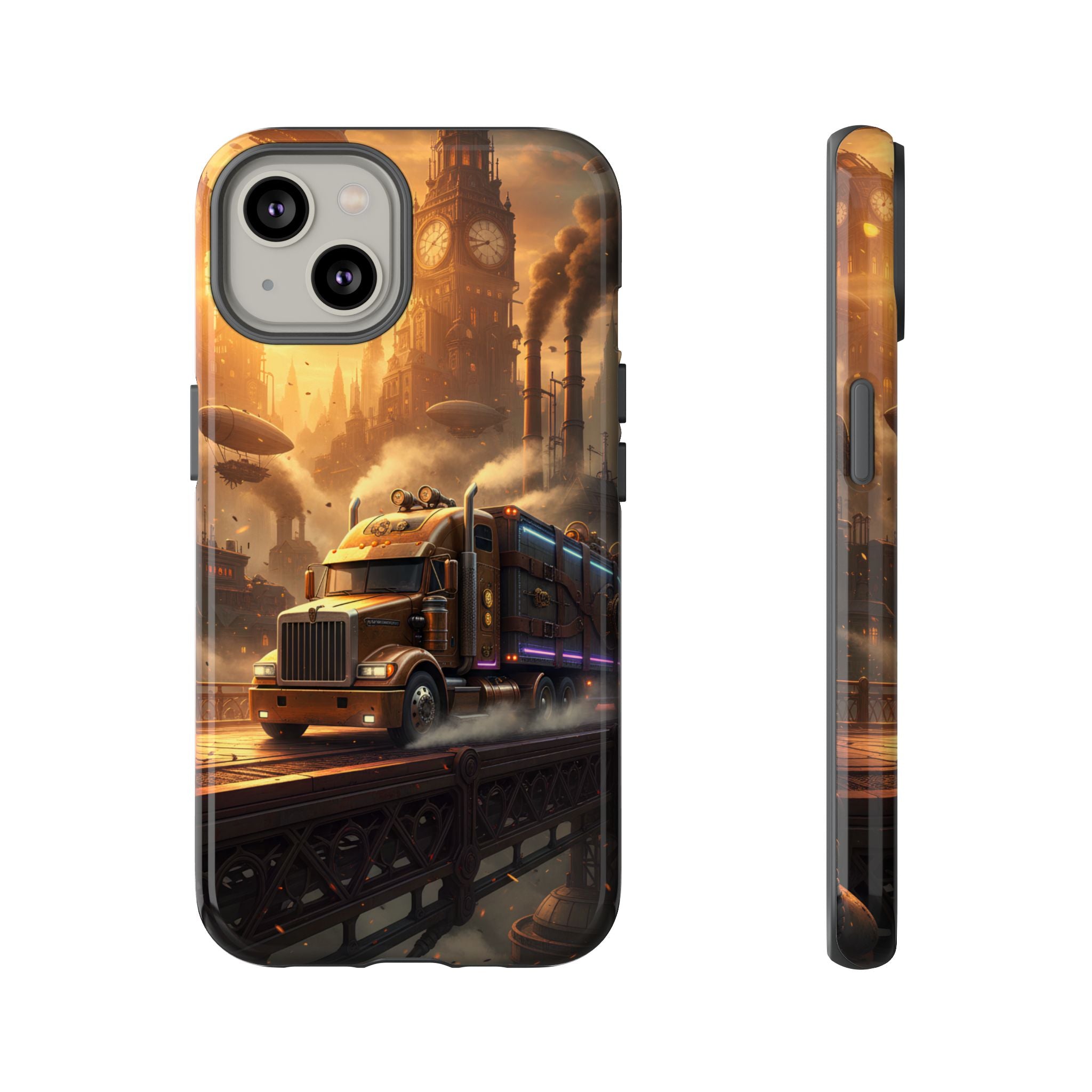 Steampunk Freightliner Phone Case — Rugged Trucking Cityscape iPhone Cover