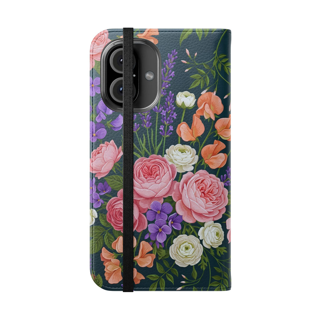 Floral Flip Phone Case -Wallet Cover with Card Slots