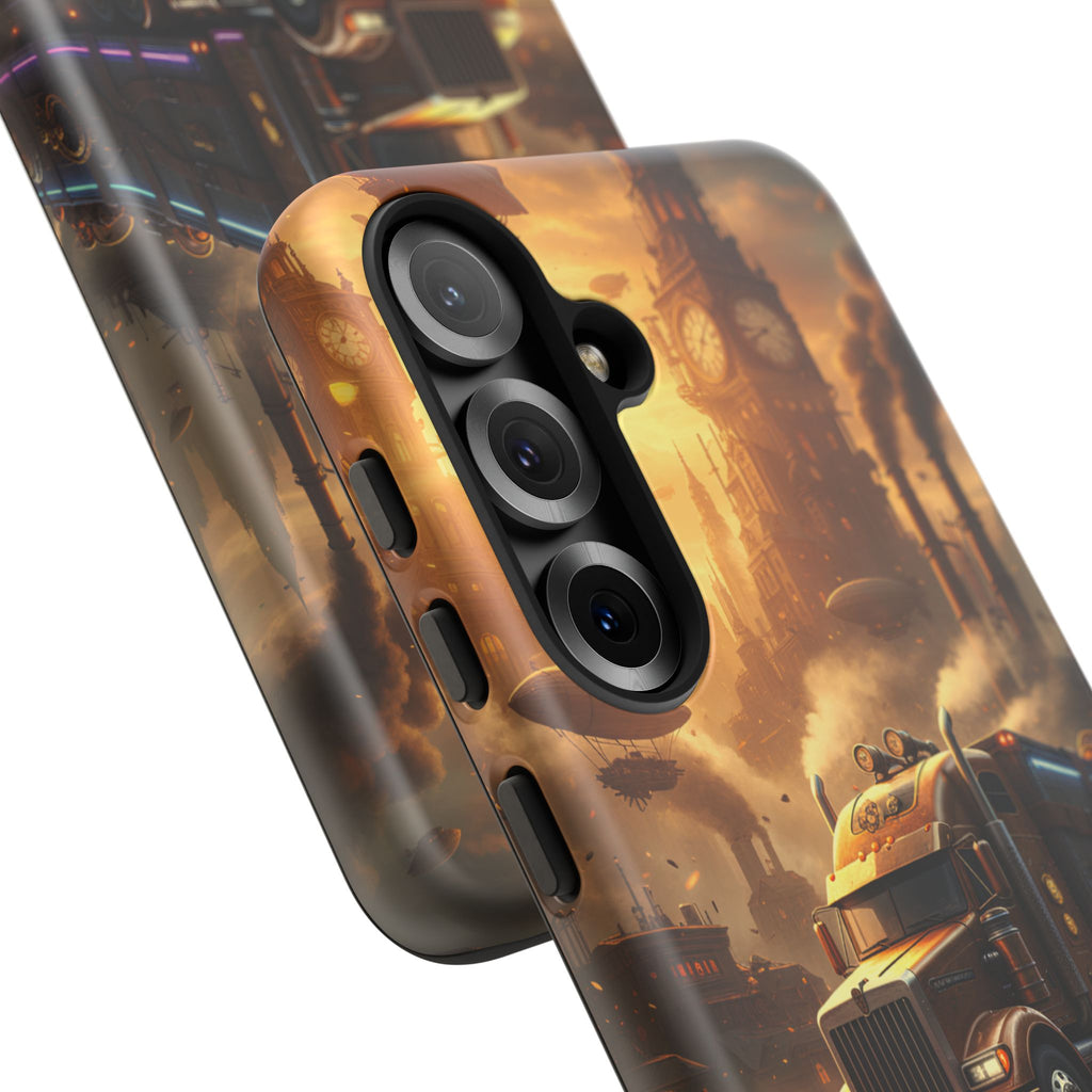Steampunk Freightliner Phone Case — Rugged Trucking Cityscape iPhone Cover