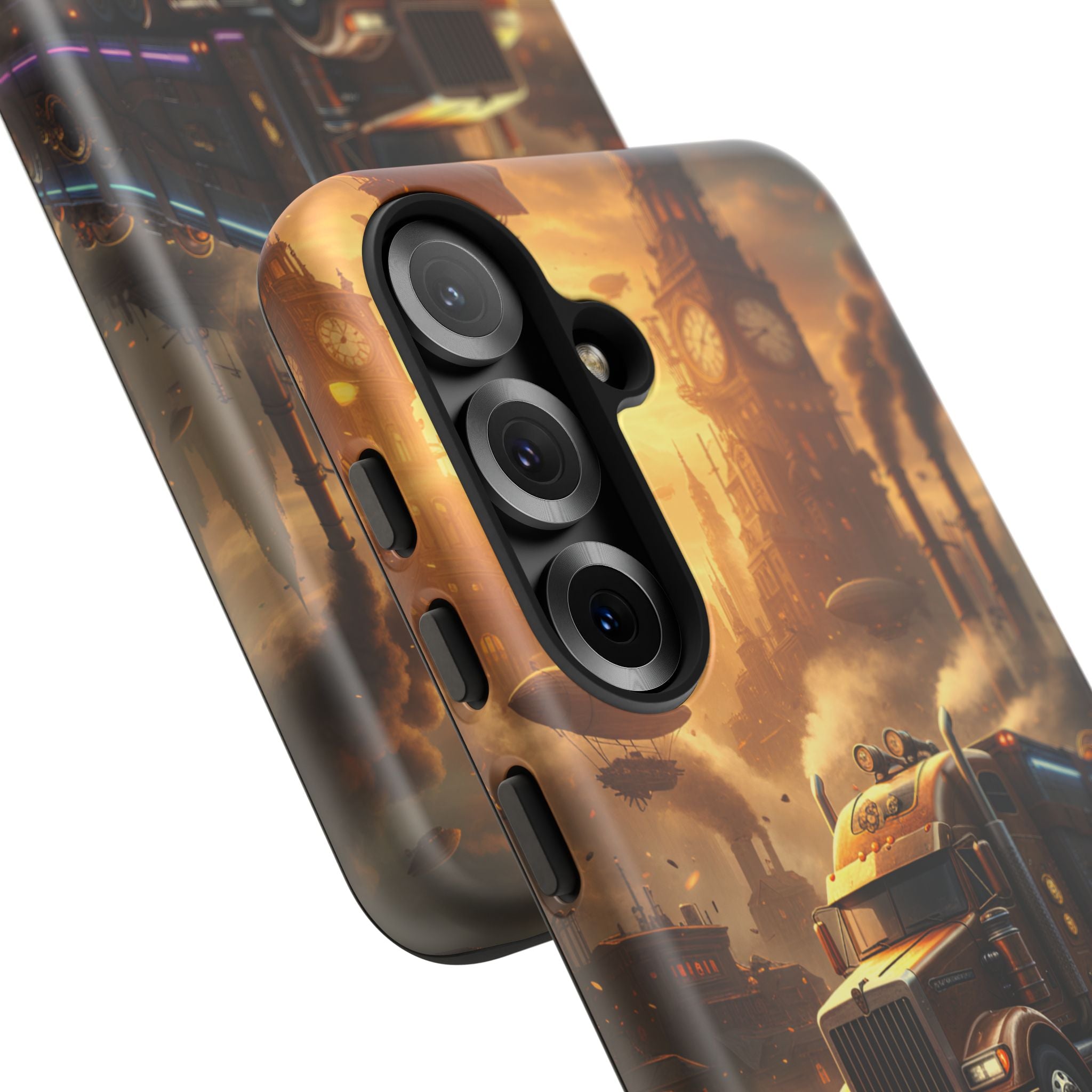 Steampunk Freightliner Phone Case — Rugged Trucking Cityscape iPhone Cover
