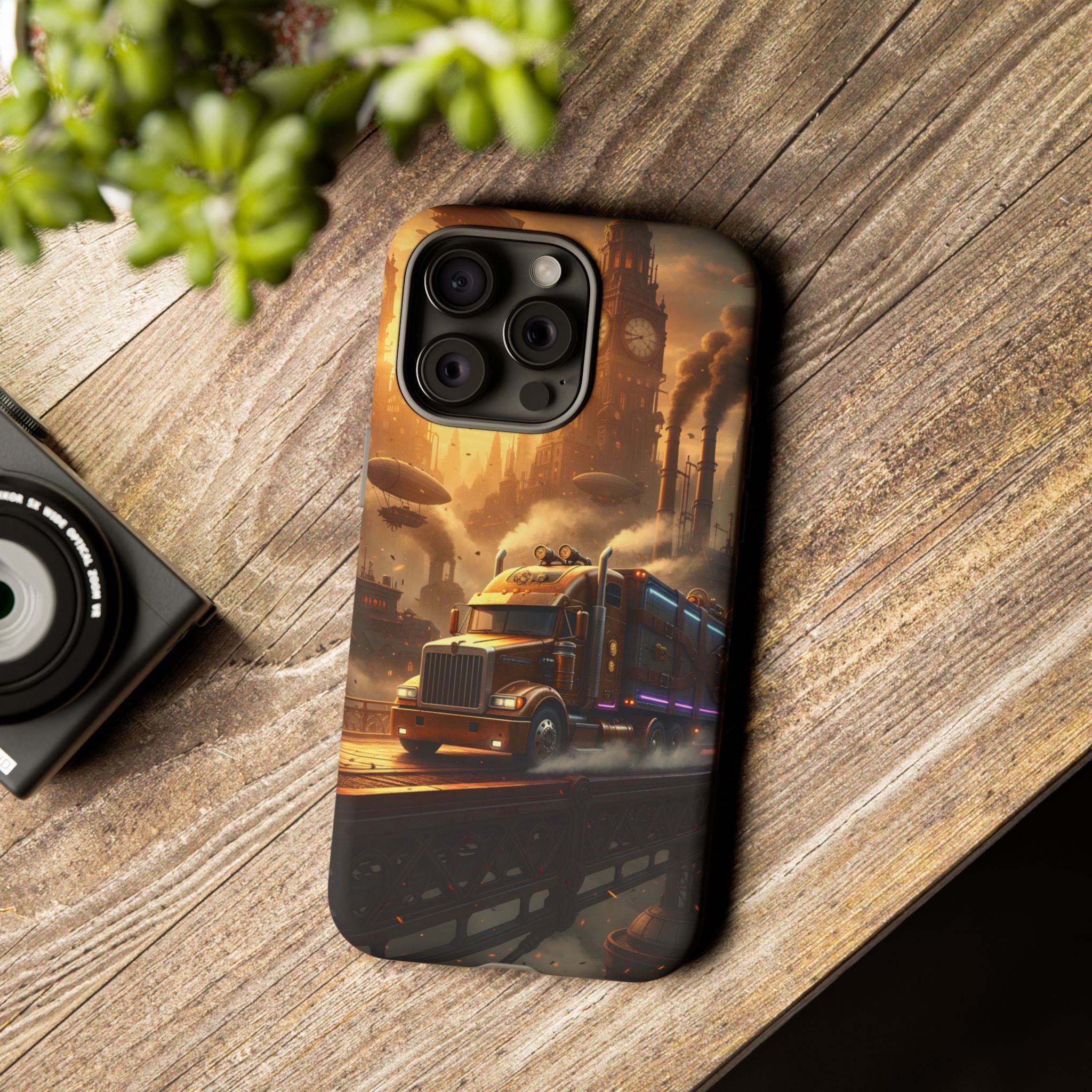 Steampunk Freightliner Phone Case — Rugged Trucking Cityscape iPhone Cover
